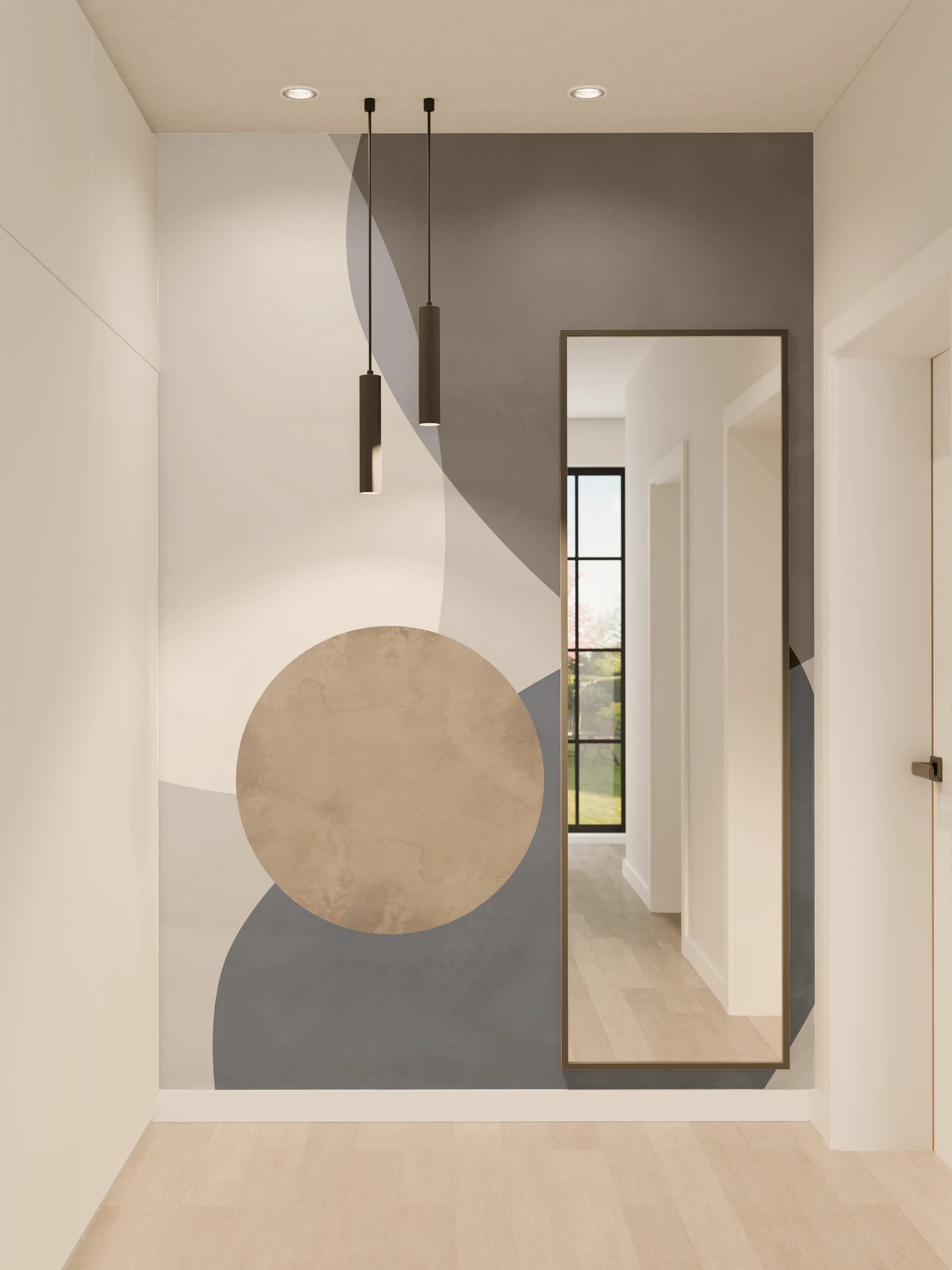 Wandverkleidung Flur - Weiße Grautöne: Moderne geometrische Wandkunst