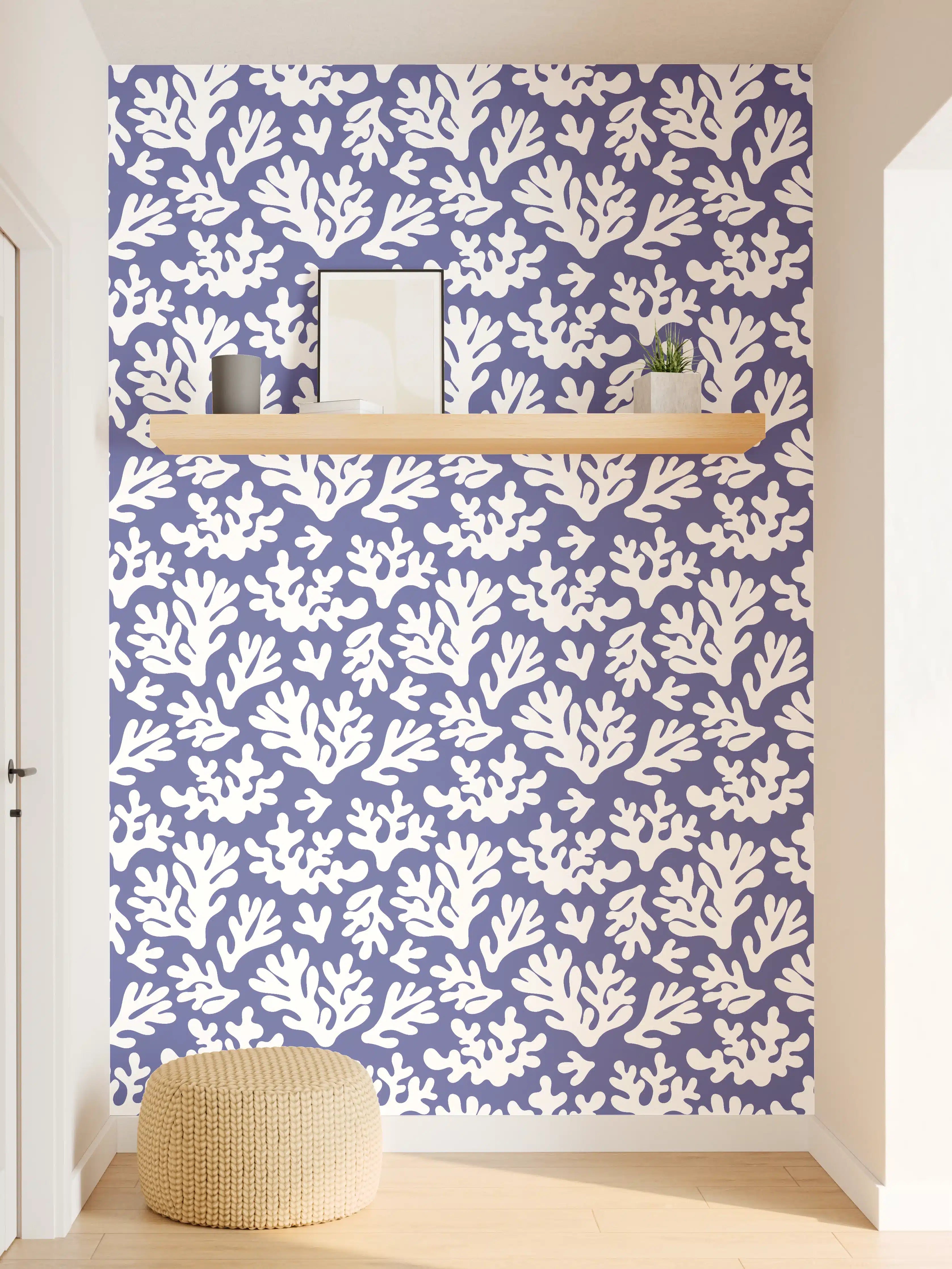 Wandverkleidung Flur - Weiße Korallen auf Blau