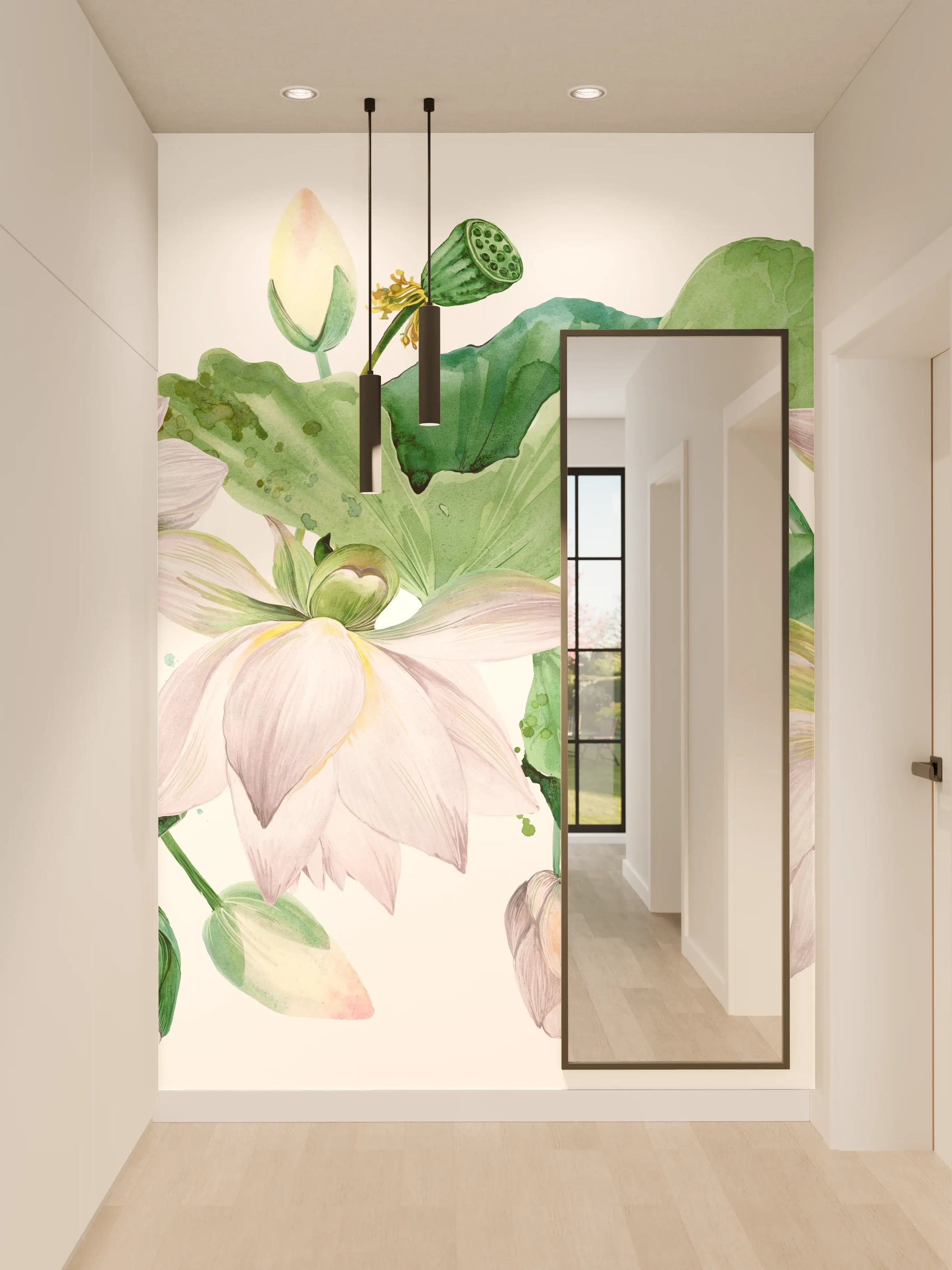 Wandverkleidung Flur - Weiße Lotusblumen - nahtlose Muster