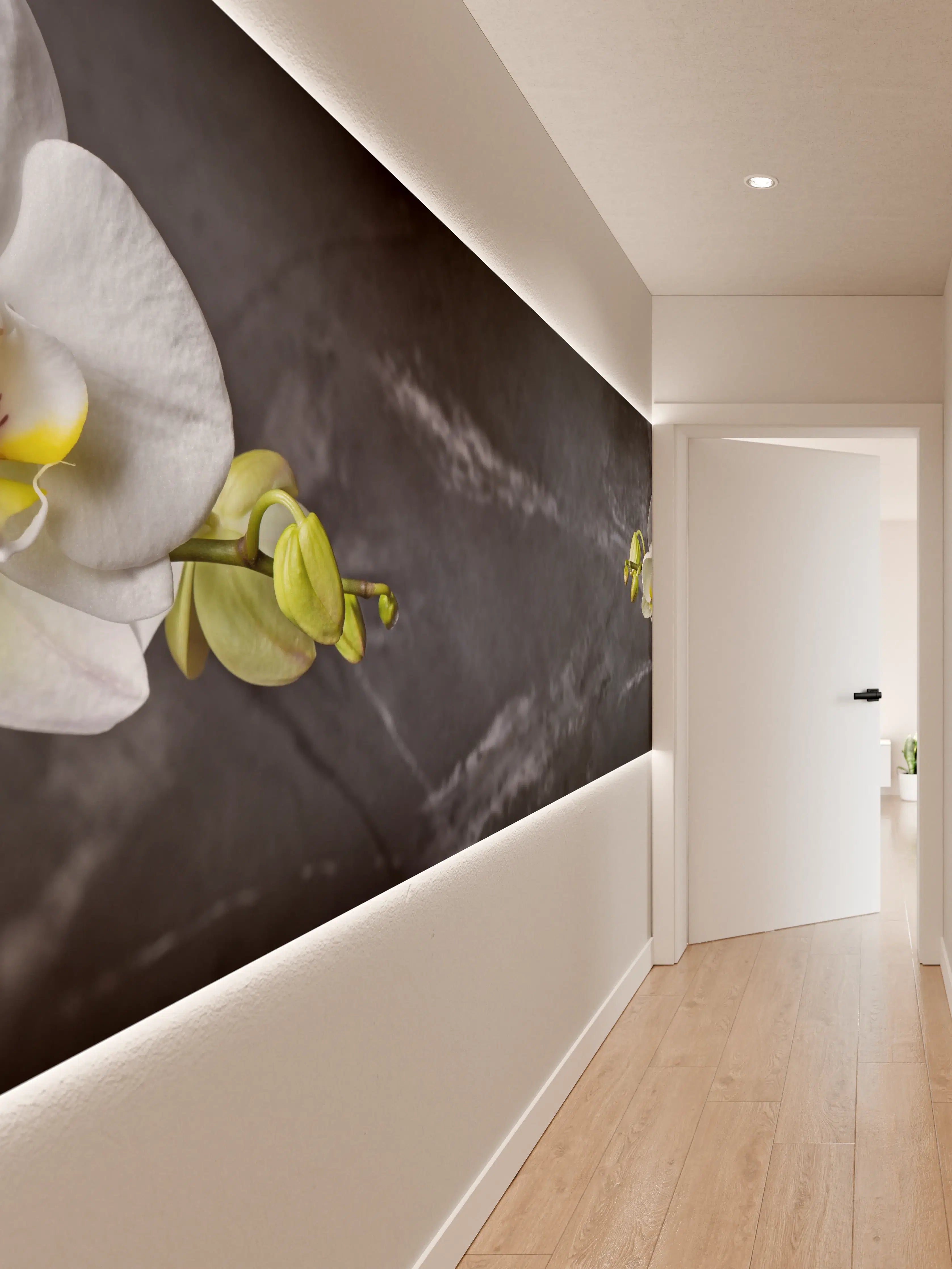 Wandverkleidung Flur - Weiße Orchideen auf Marmor