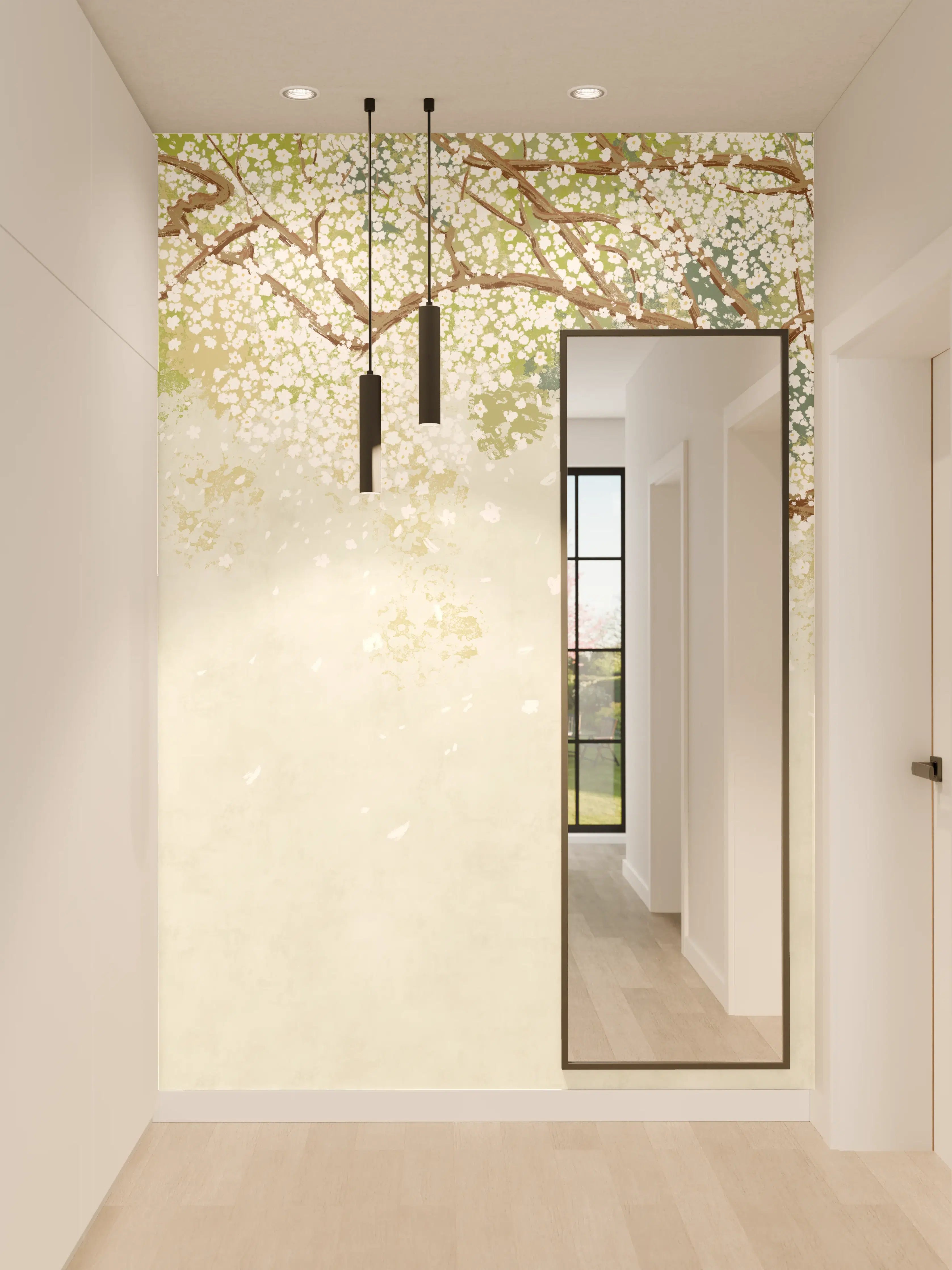 Wandverkleidung Flur - Weiße Sakura Blätter - Vintage