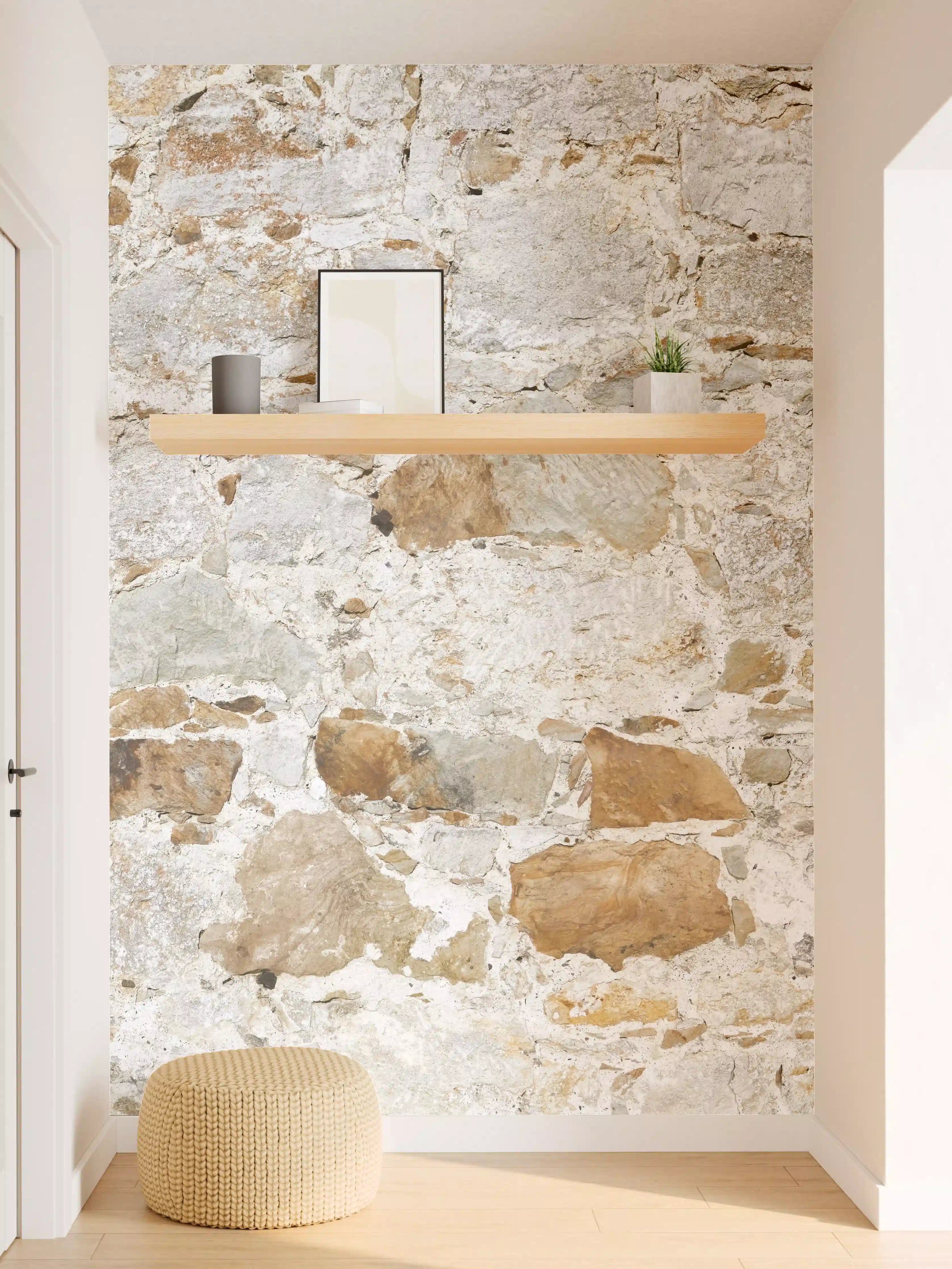Wandverkleidung Flur - Weiße Steinmauer mit grauer Textur
