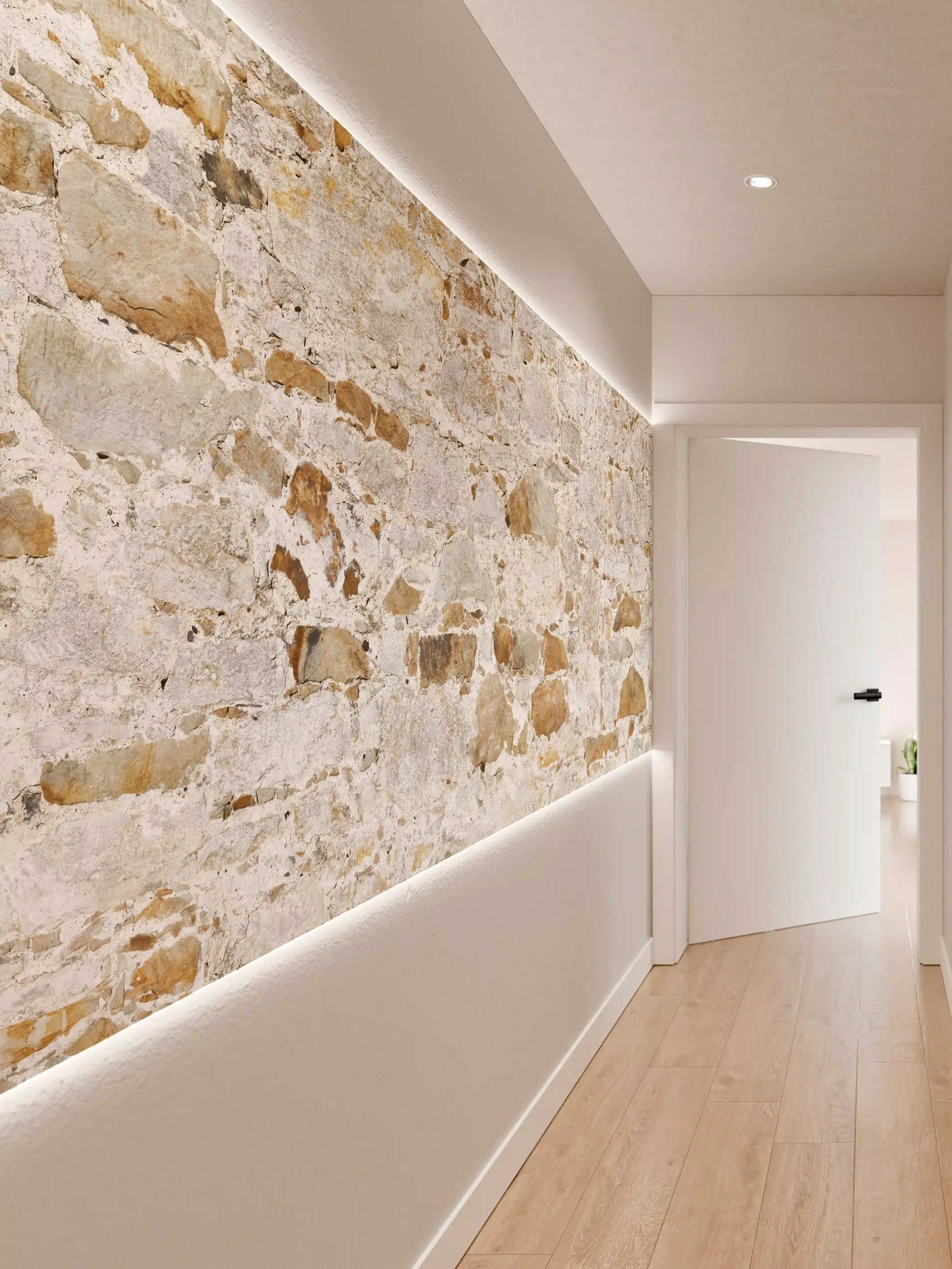 Wandverkleidung Flur - Weiße Steinmauer mit grauer Textur