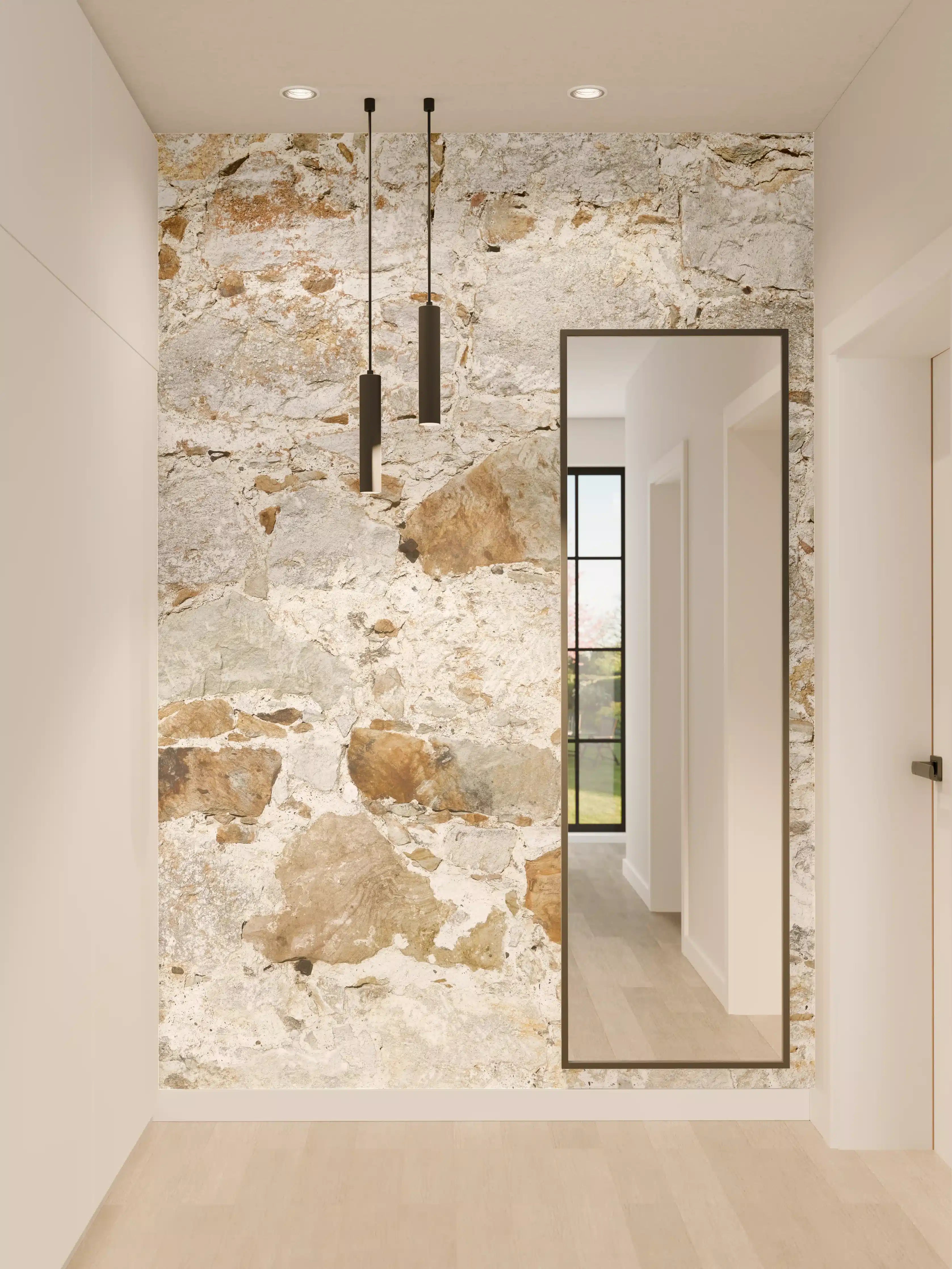 Wandverkleidung Flur - Weiße Steinmauer mit grauer Textur