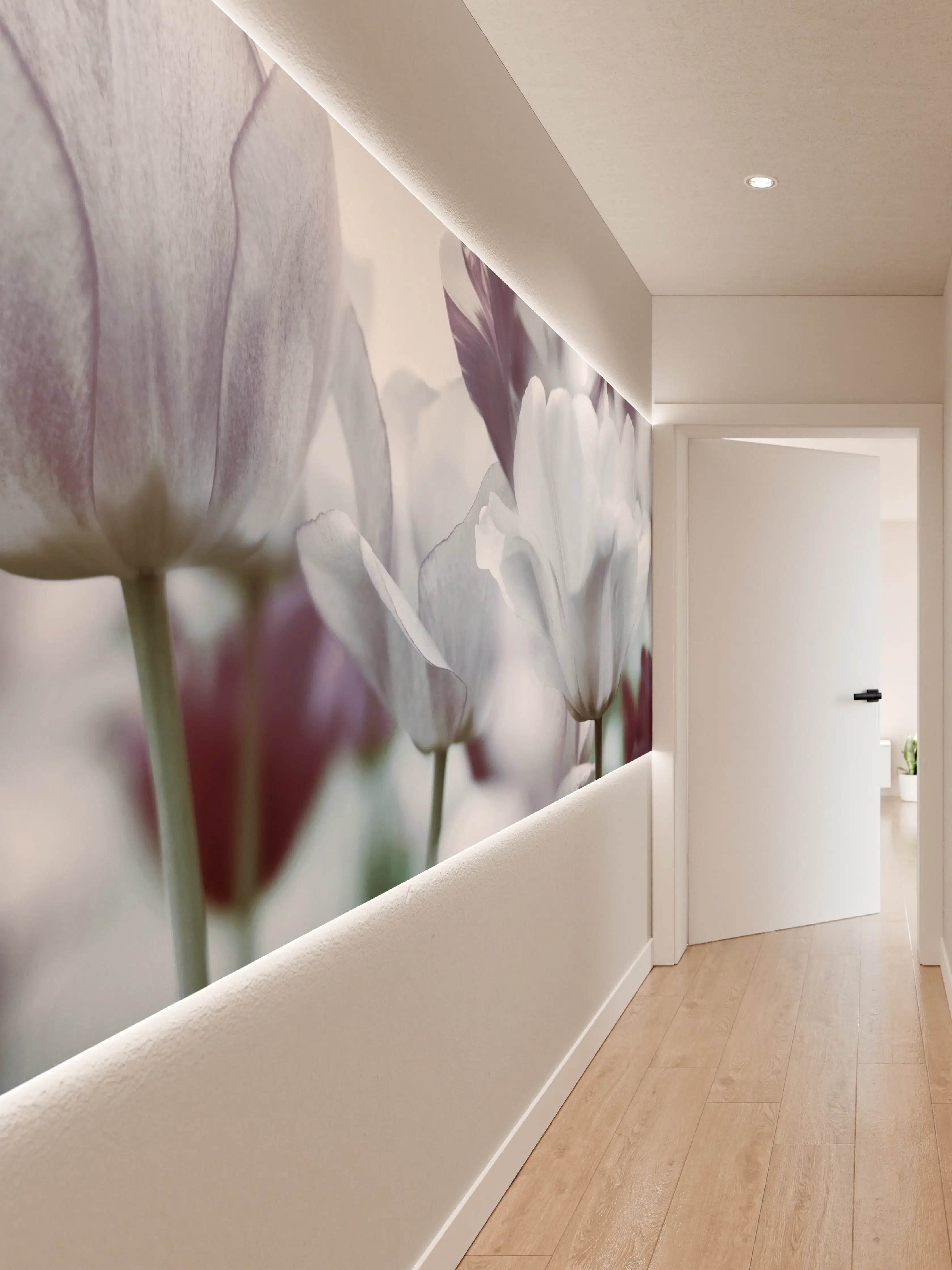 Wandverkleidung Flur - Weiße Tulpen