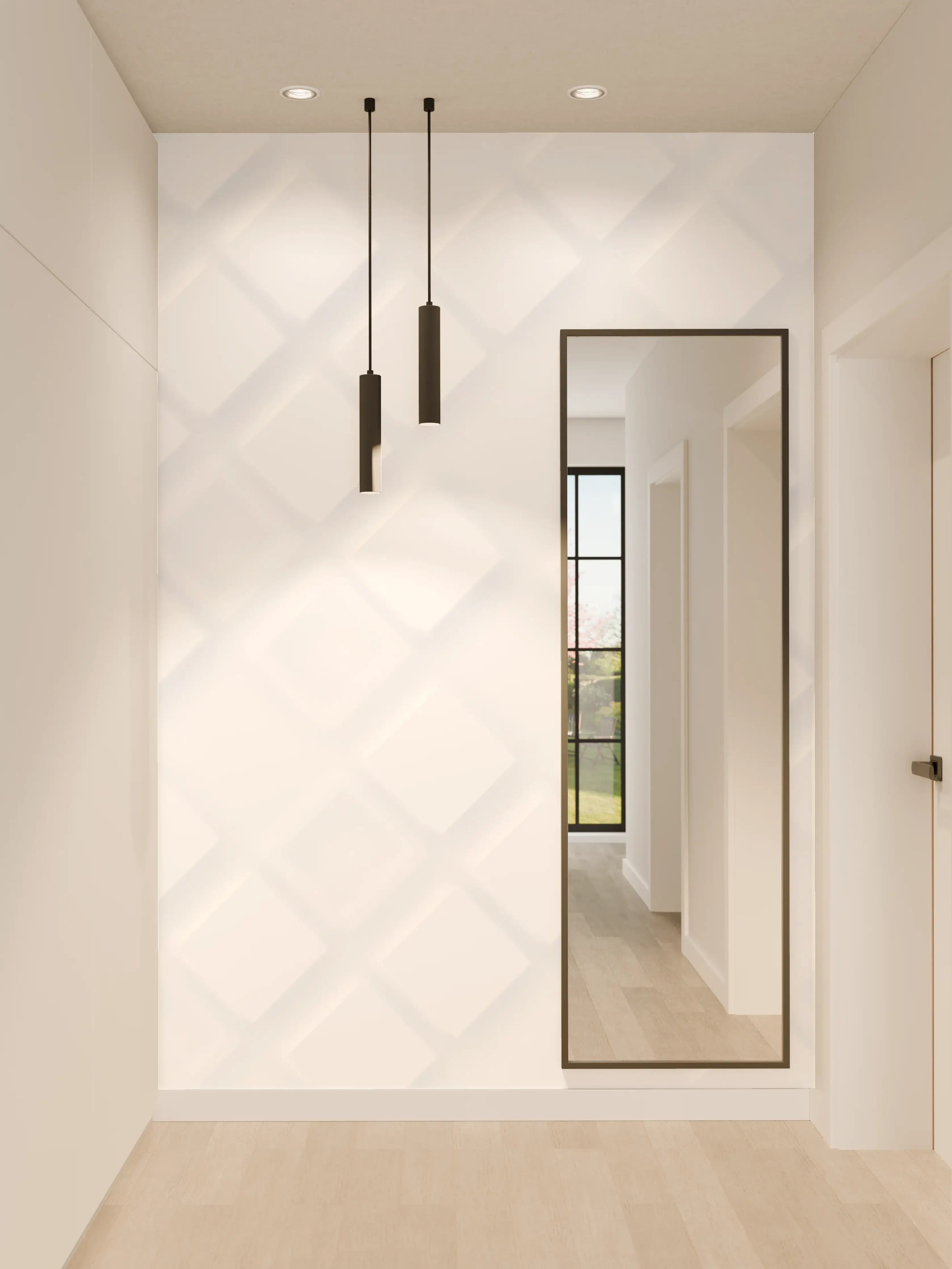 Wandverkleidung Flur - Weiße Wand mit quadratischem Muster