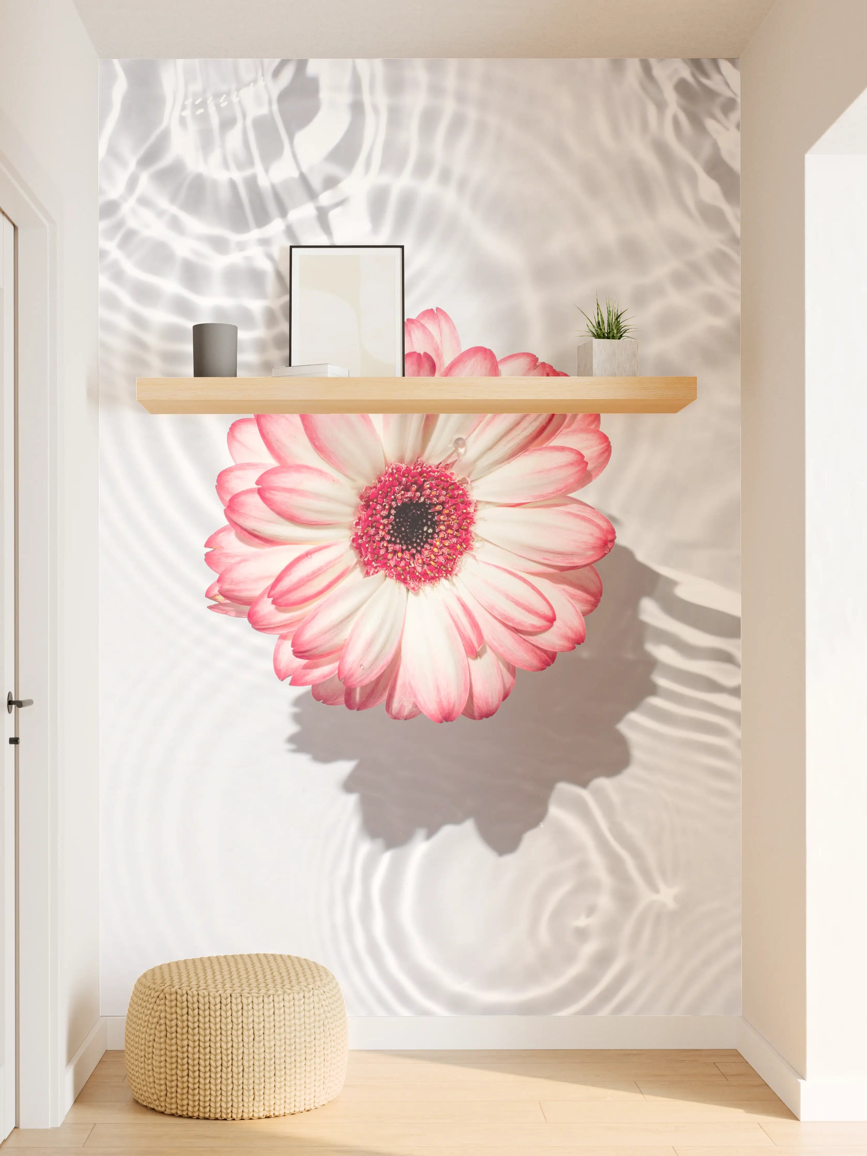 Wandverkleidung Flur - Weiße Wasserblume in Rosa
