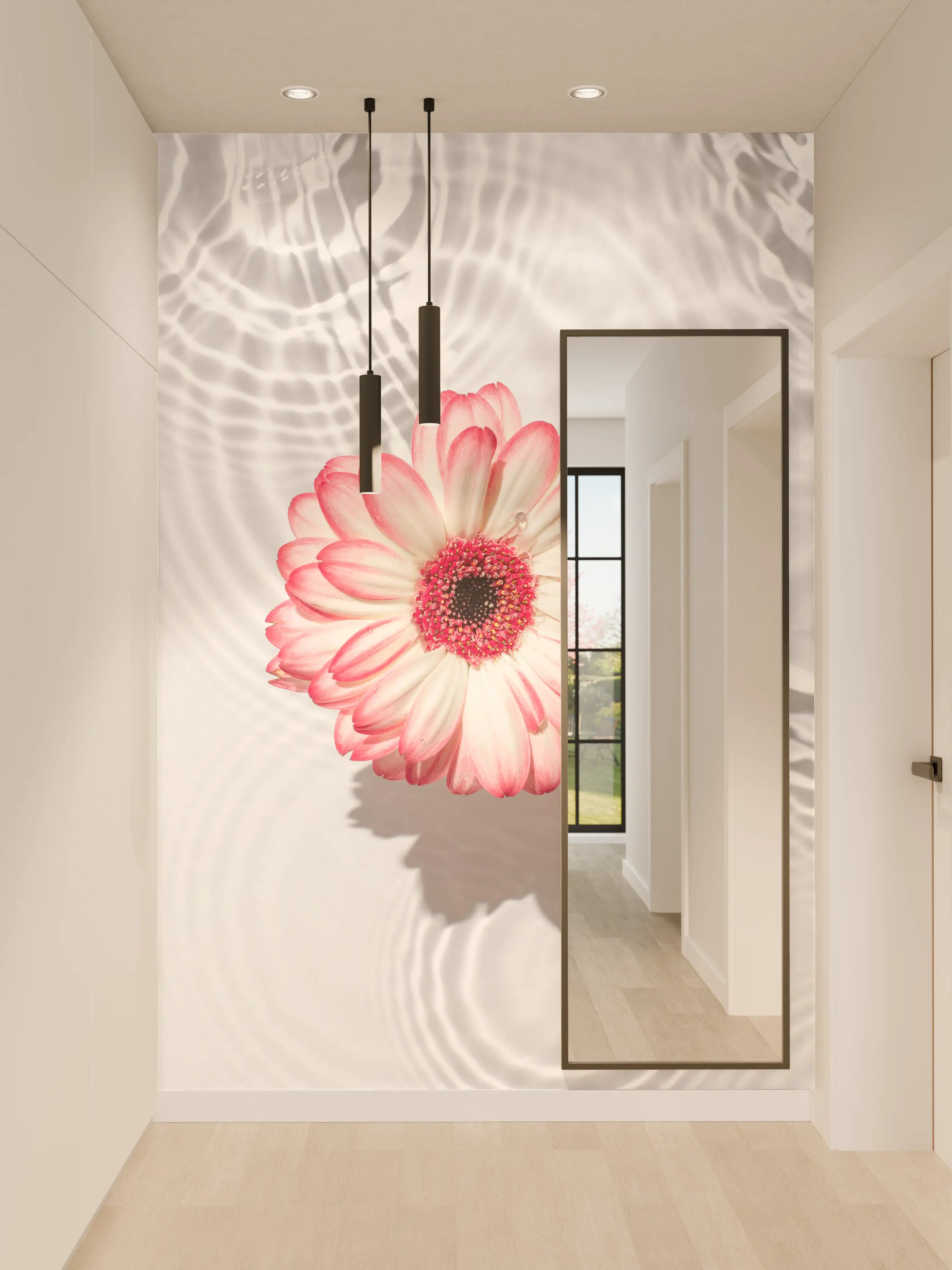 Wandverkleidung Flur - Weiße Wasserblume in Rosa