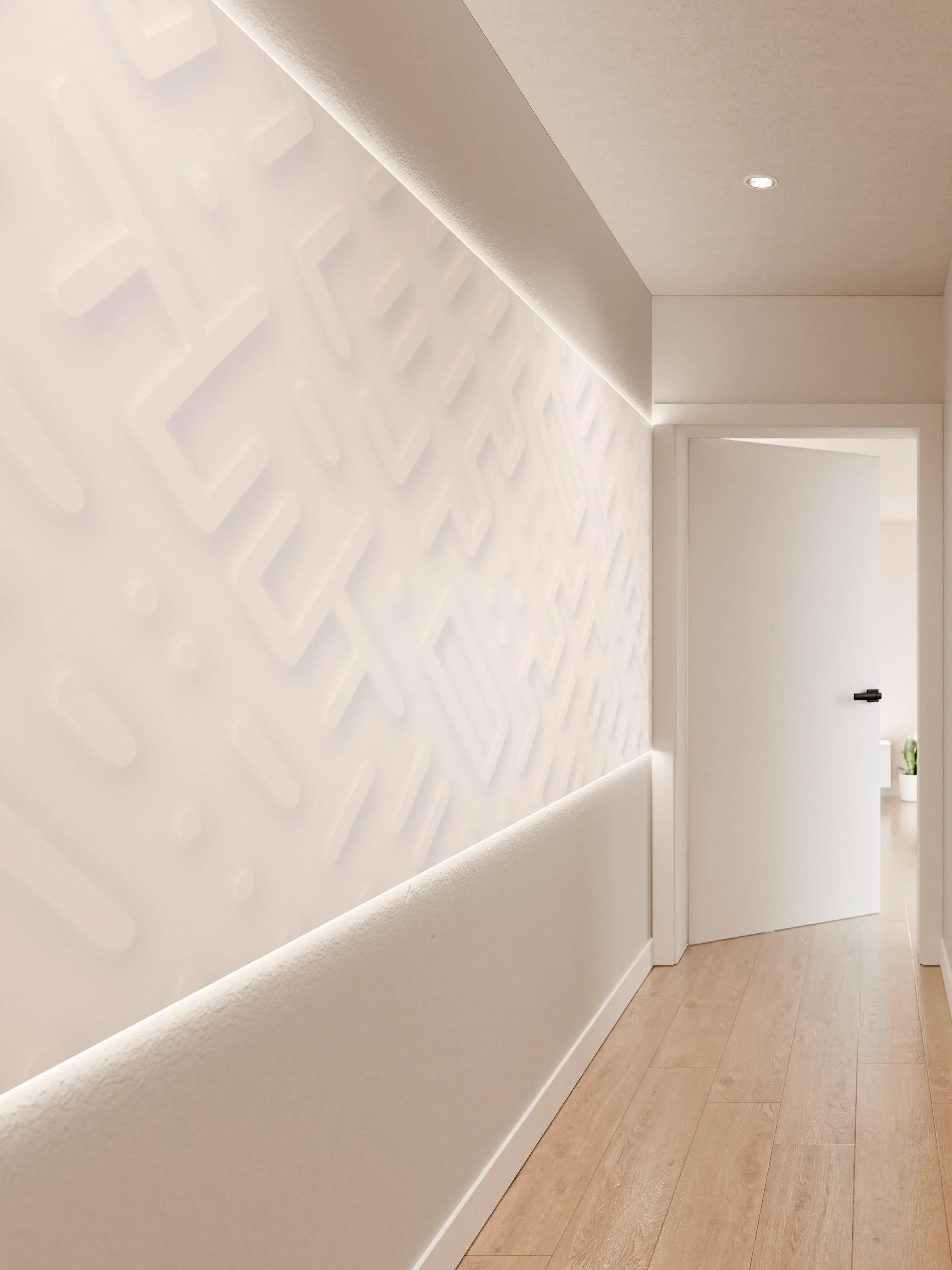 Wandverkleidung Flur - Weiße geometrische Muster auf Leinwand