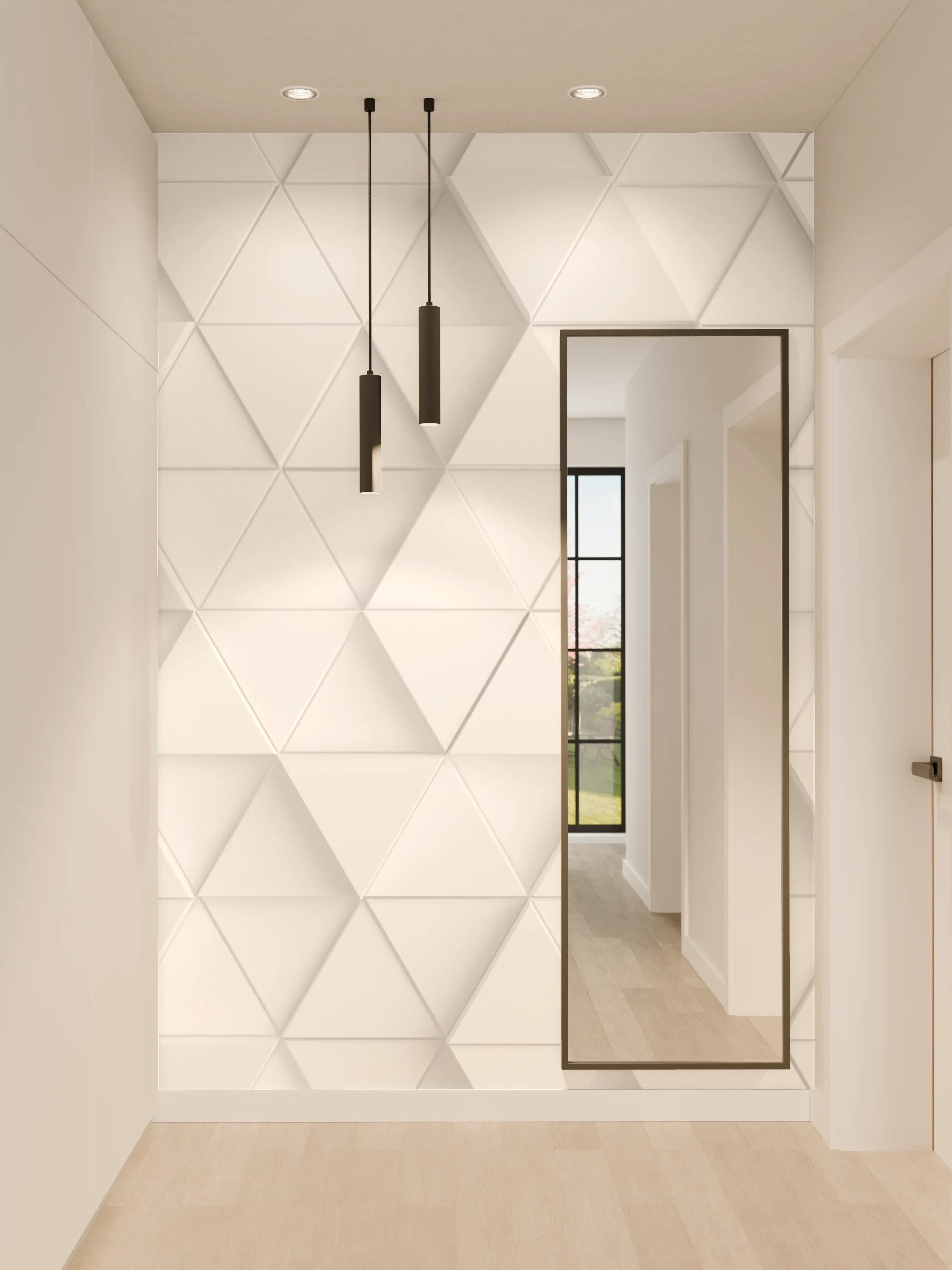 Wandverkleidung Flur - Weiße geometrische Wandkunst in Grautönen