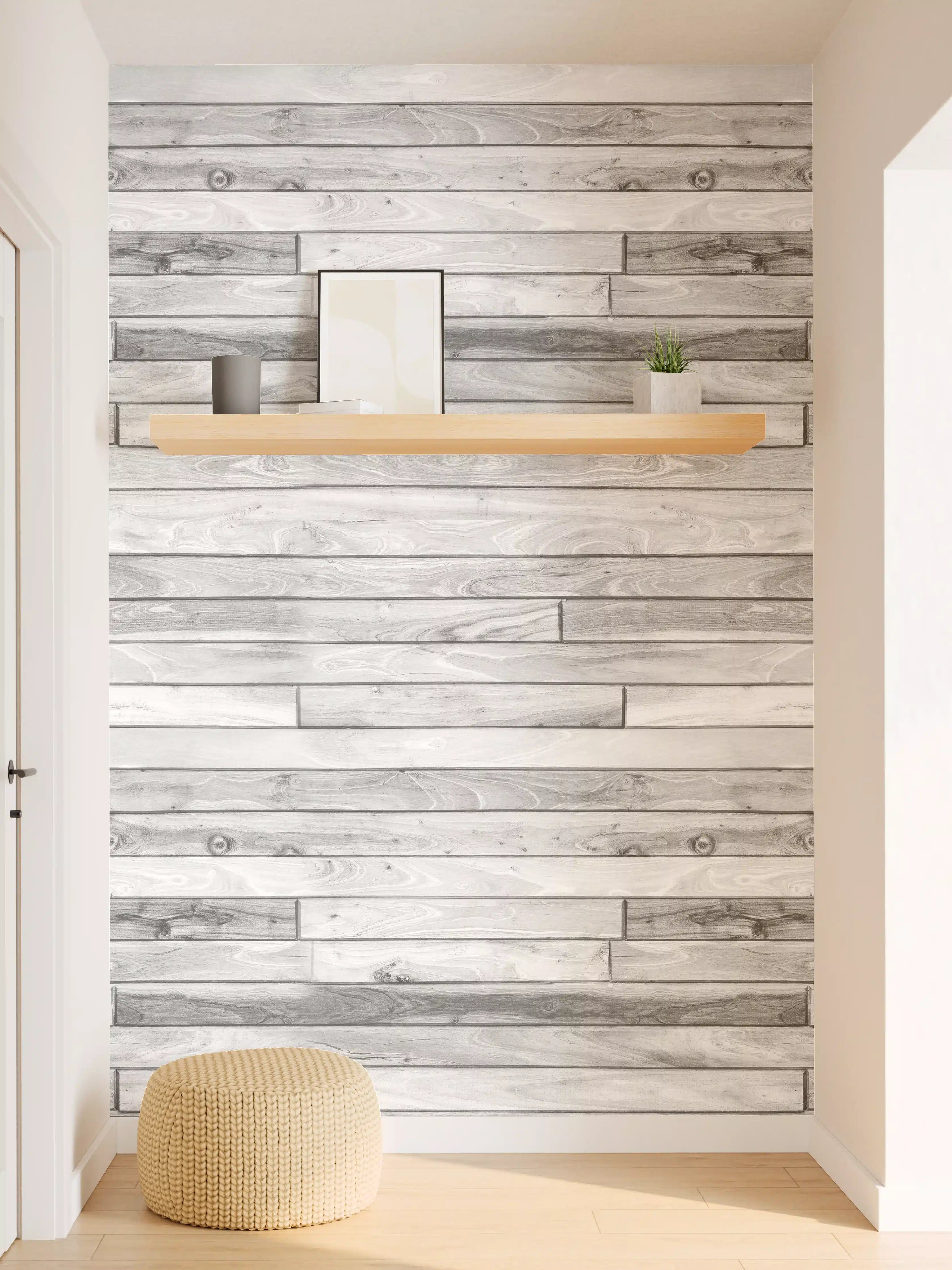 Wandverkleidung Flur - Weiße kleine Kiefernholzstücke