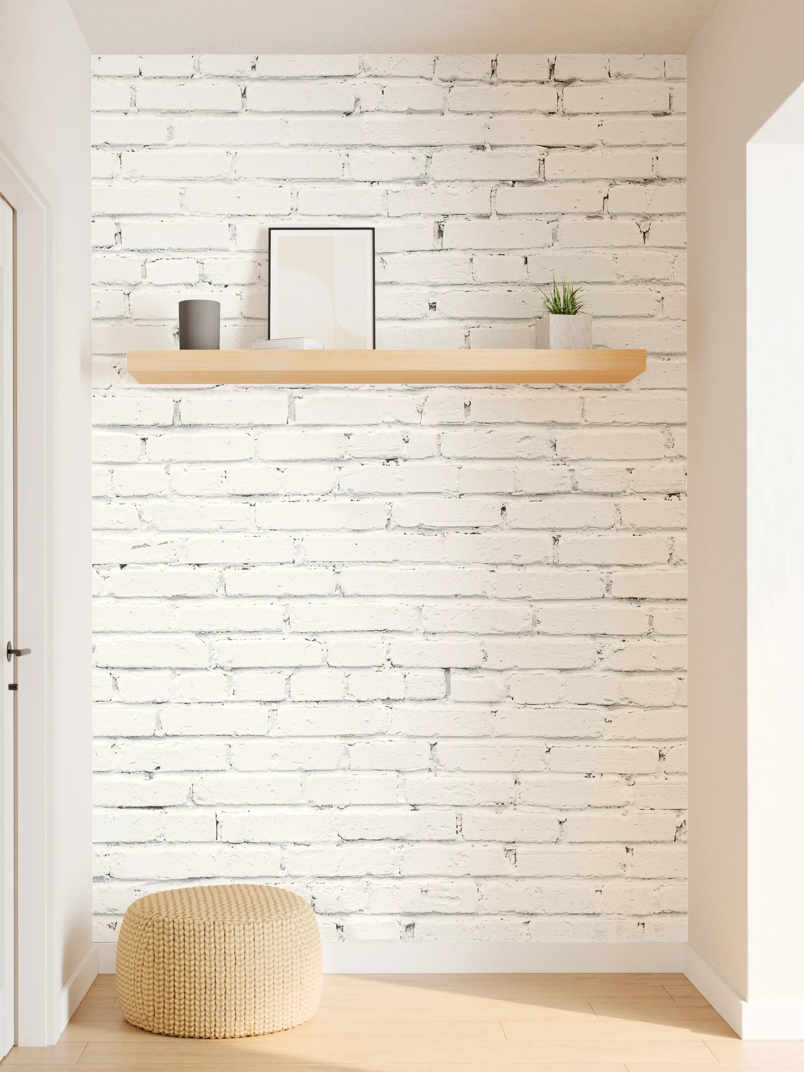 Wandverkleidung Flur - Weiße lange Backsteinfassade