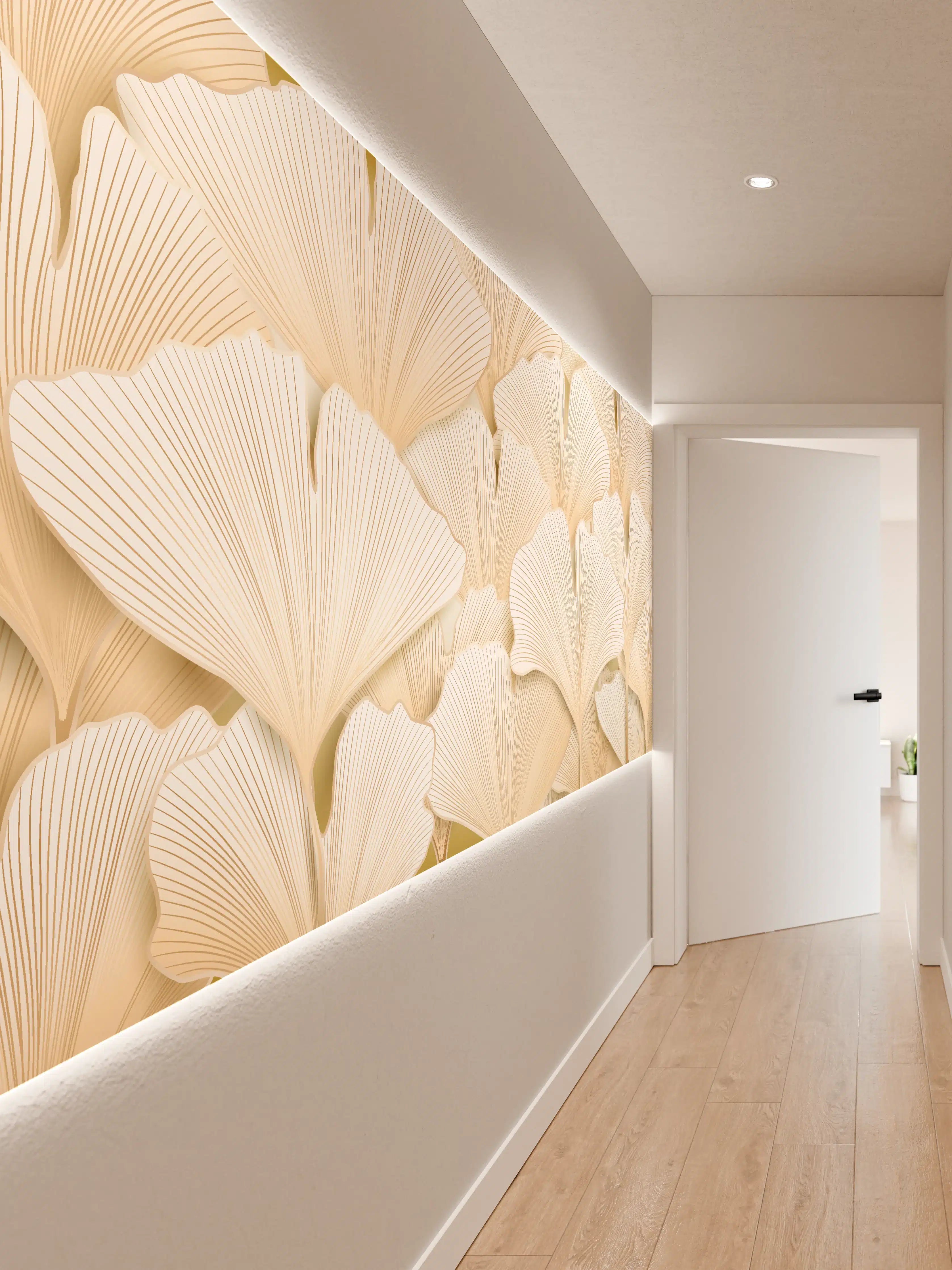 Wandverkleidung Flur - Weißer Ginkgo-Stil Dekor