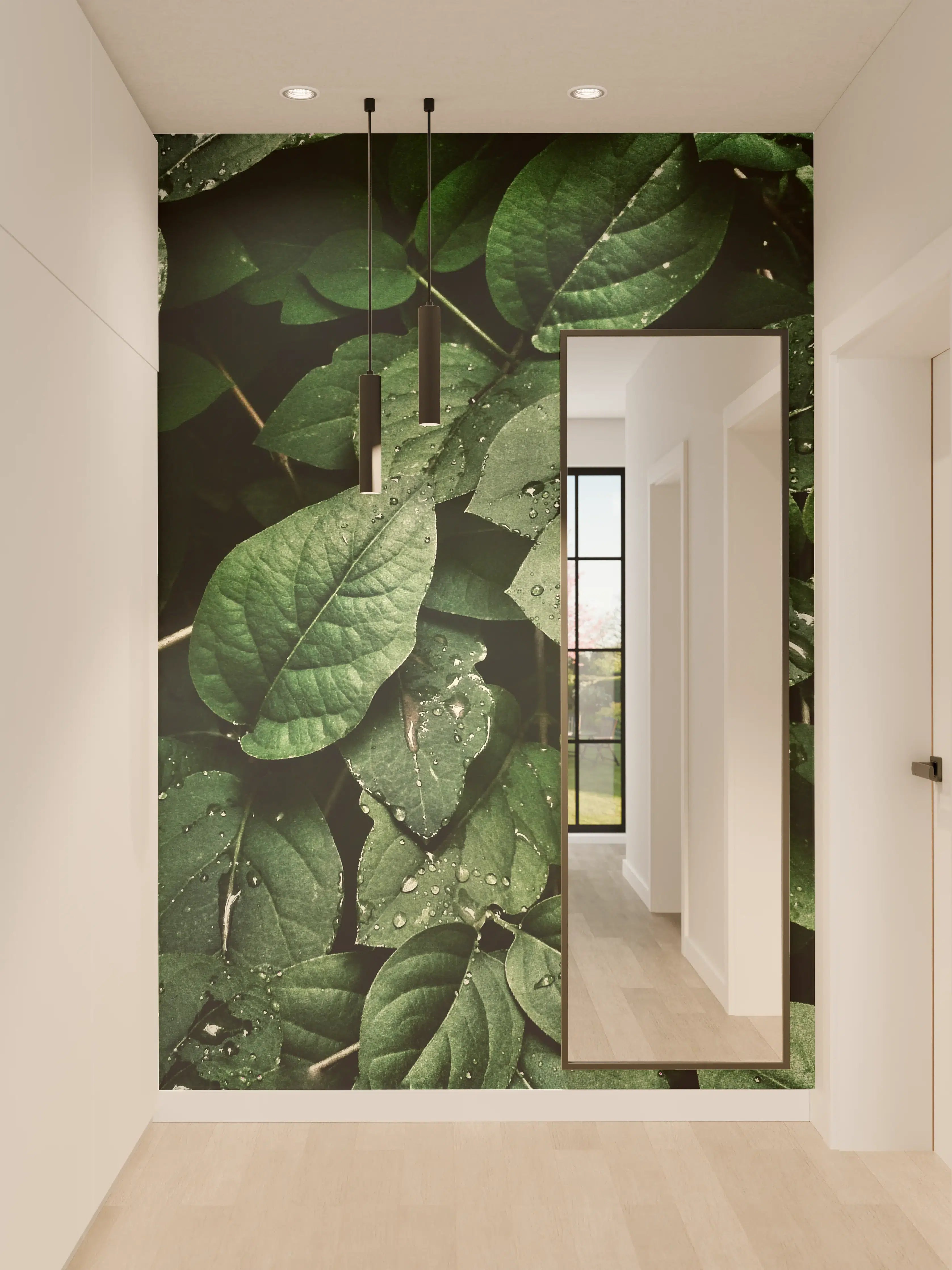 Wandverkleidung Flur - Weißes Blatt mit taufrischem Grau