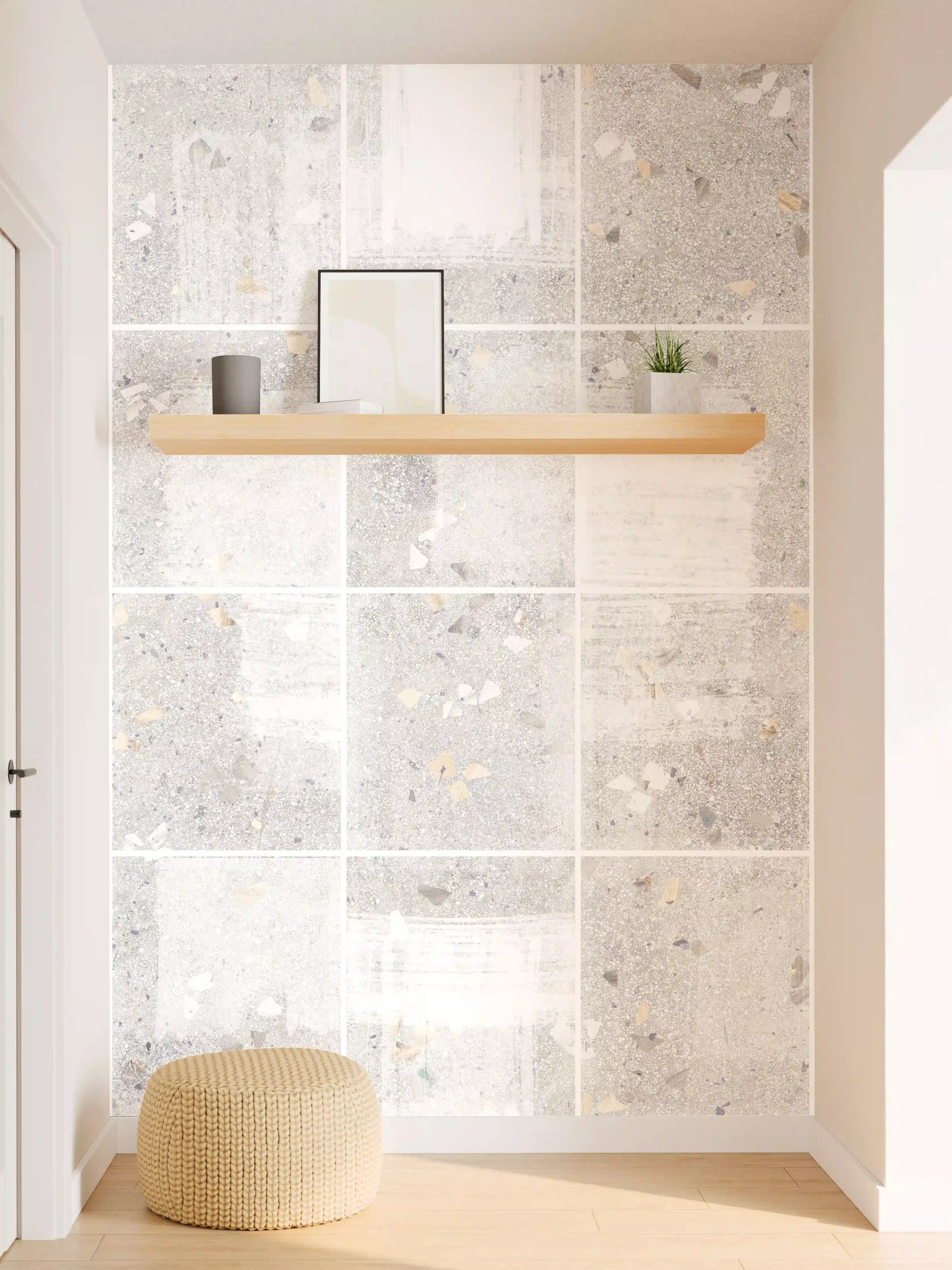 Wandverkleidung Flur - Weißes Fliesenmuster - Terrazzo Struktur