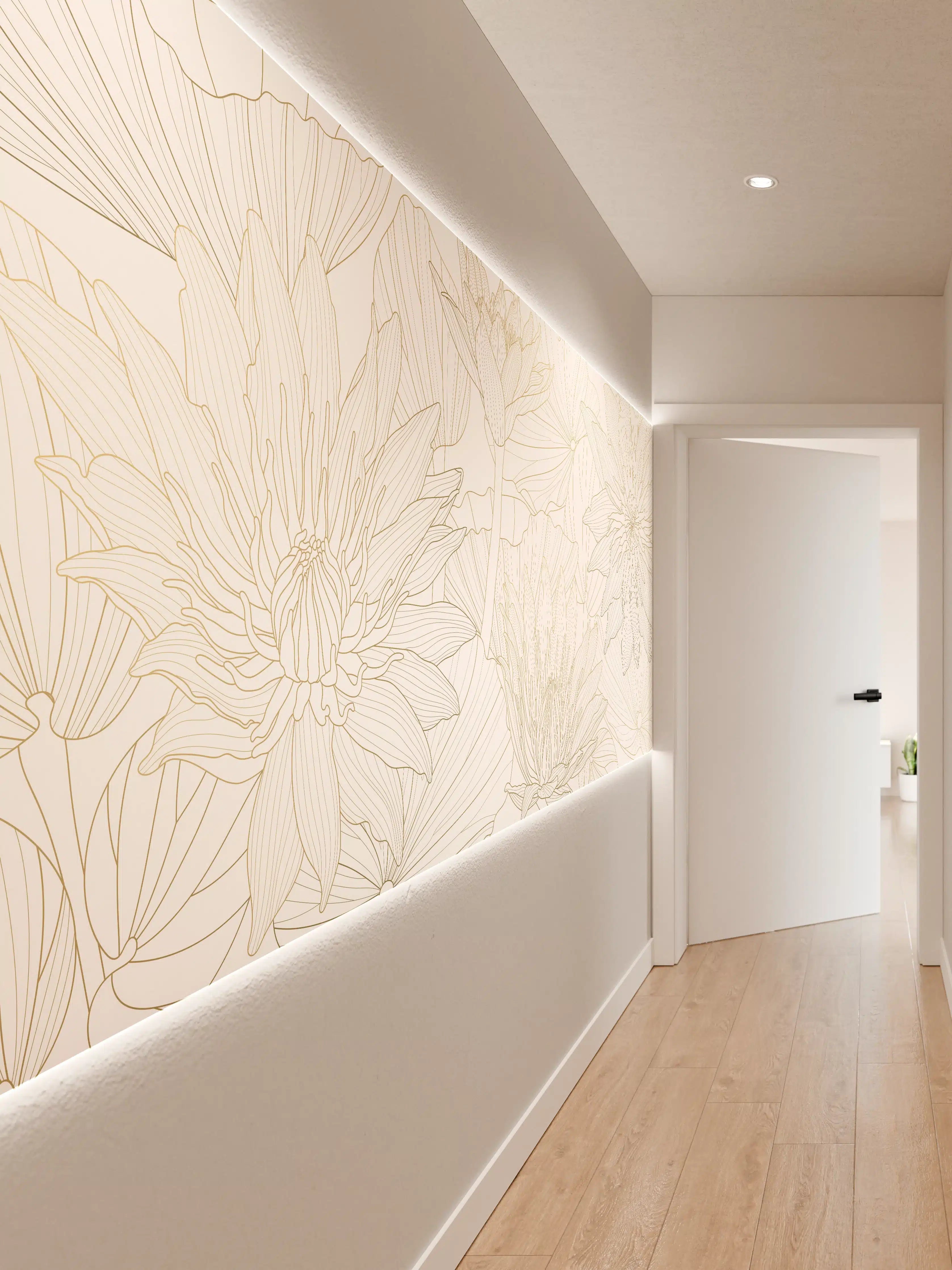 Wandverkleidung Flur - Weißes Floral-Linien Kunstwerk