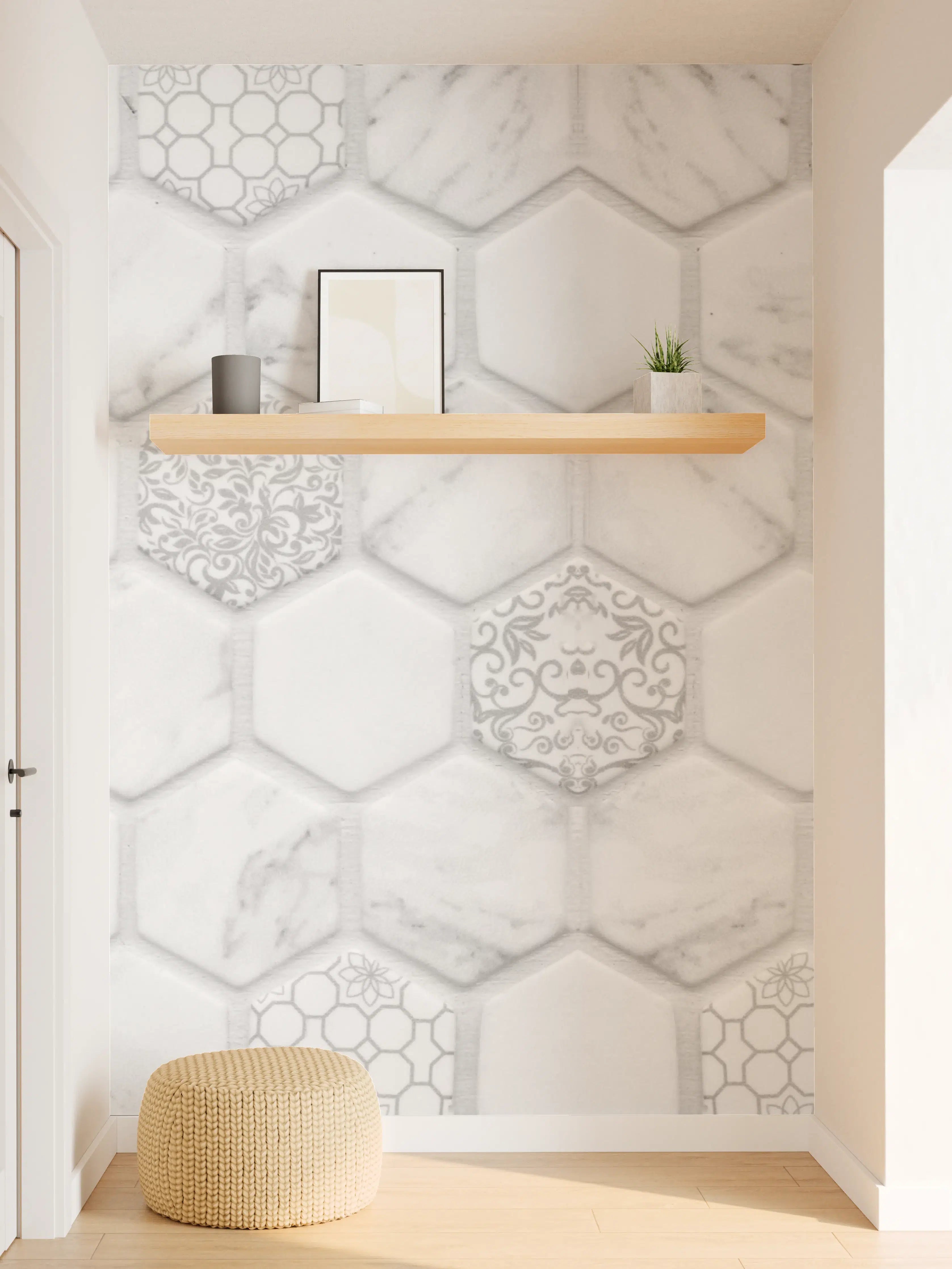 Wandverkleidung Flur - Weißes Hexagon-Marmor-Mosaik