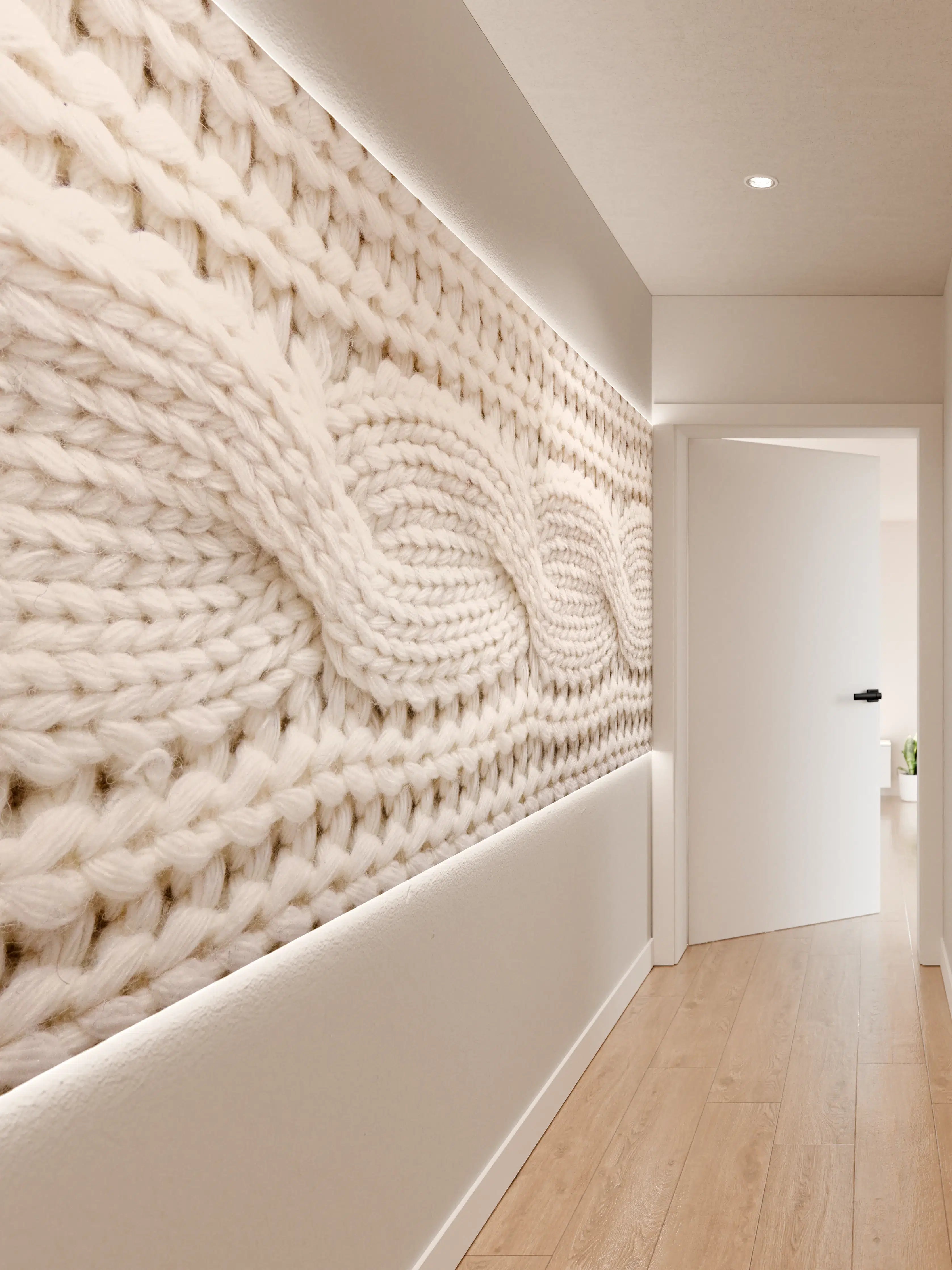 Wandverkleidung Flur - Weißes Wollstrickmuster