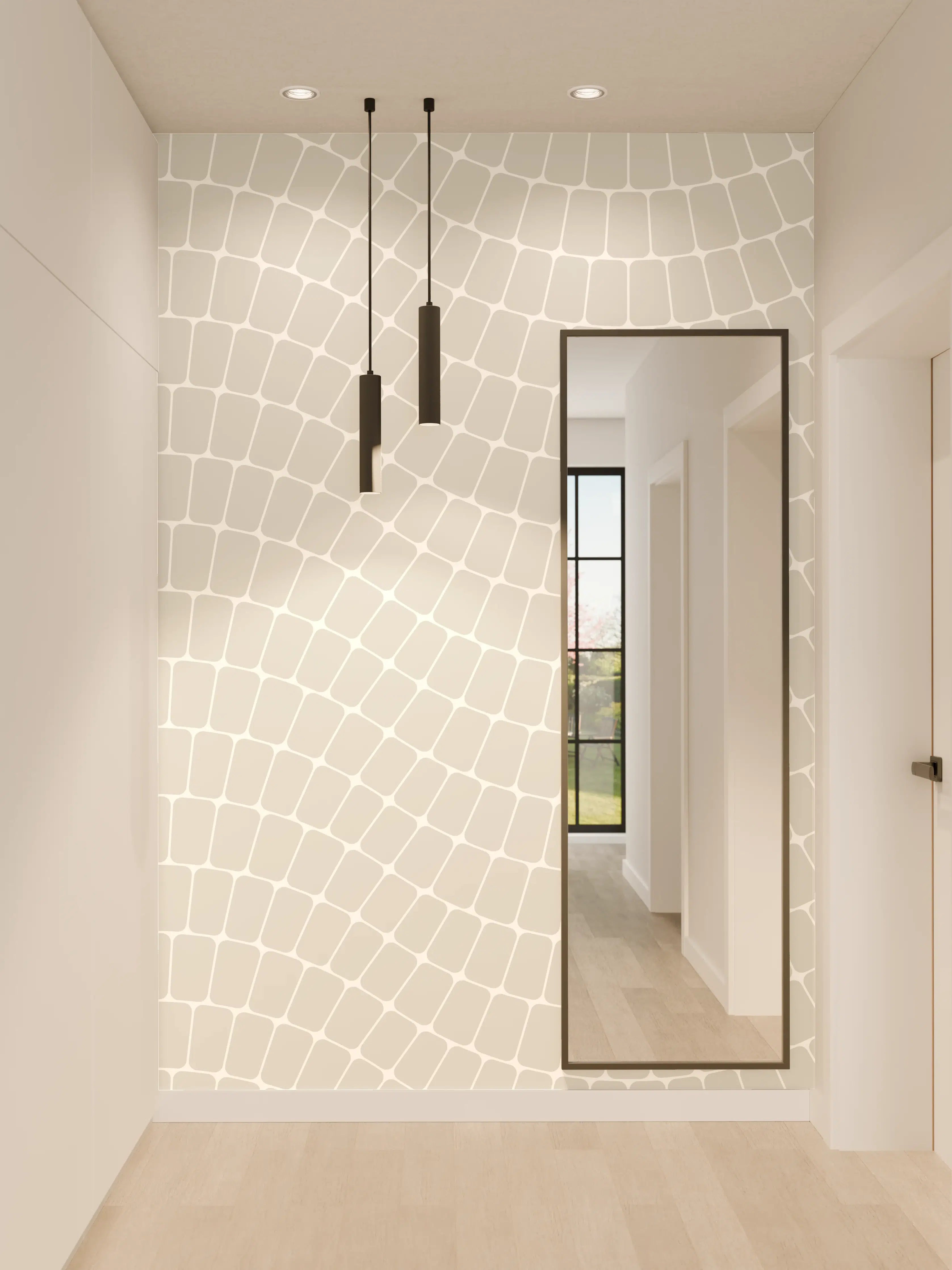 Wandverkleidung Flur - Weißes geometrisches Muster in Grautönen
