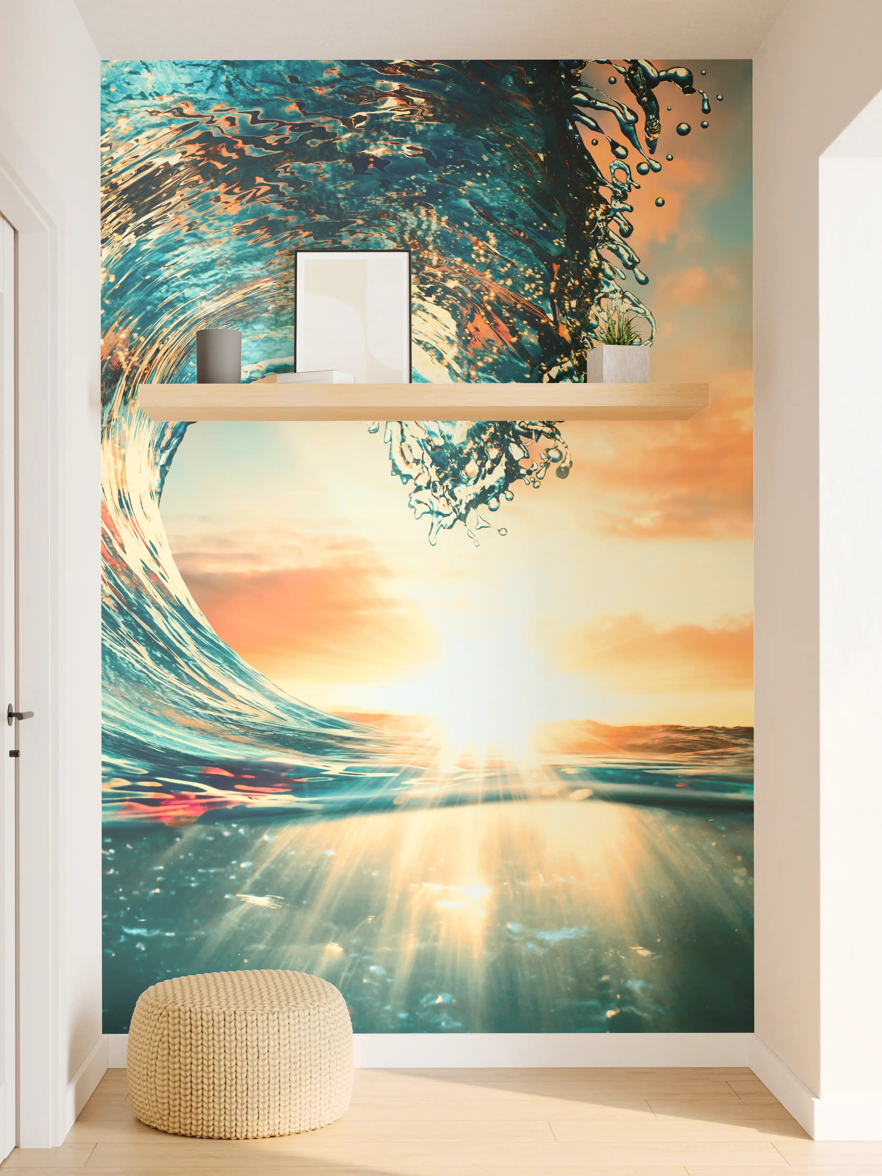 Wandverkleidung Flur - Wellen am Sonnenuntergang