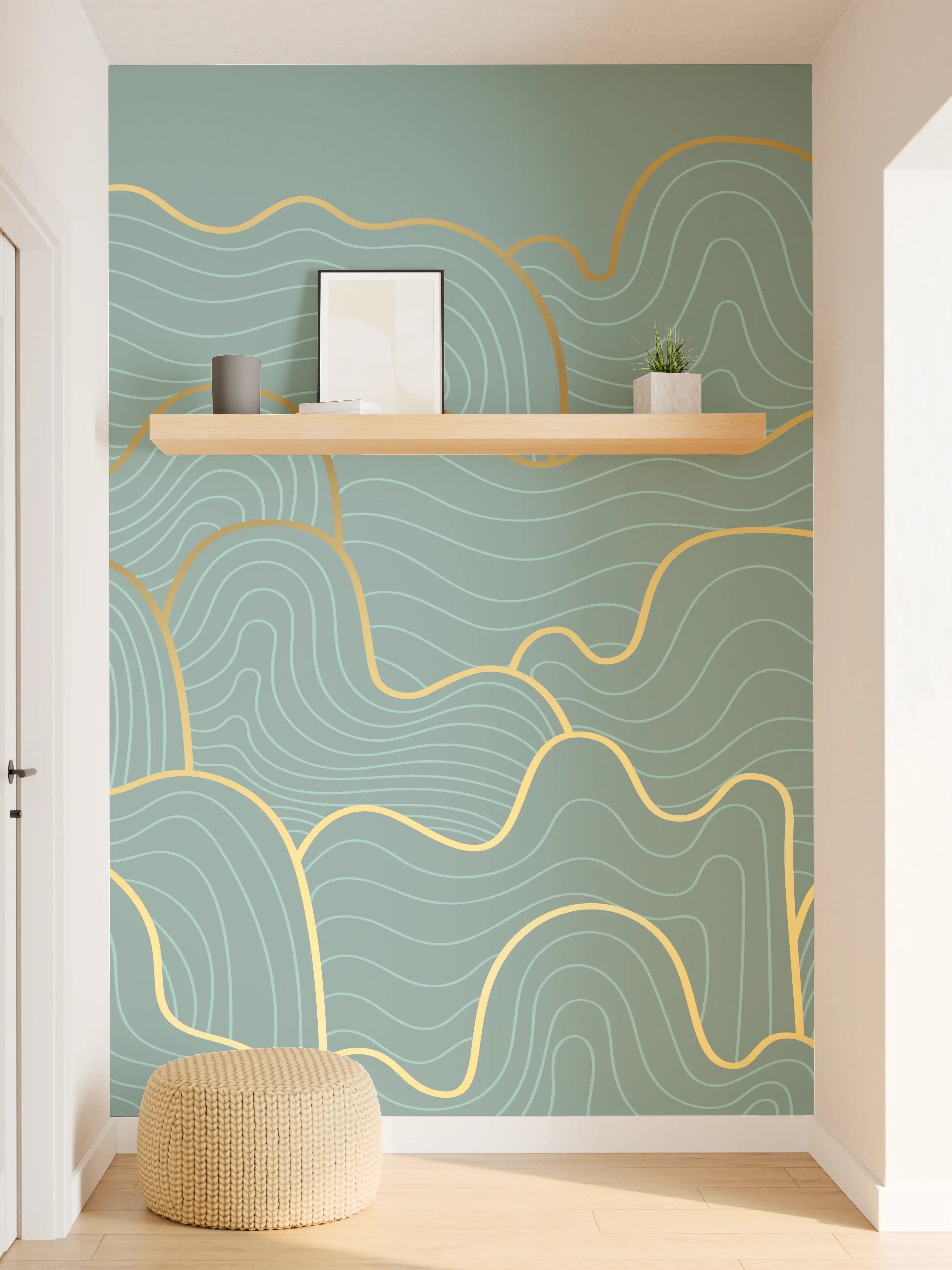 Wandverkleidung Flur - Wellenmuster Blau-Gold
