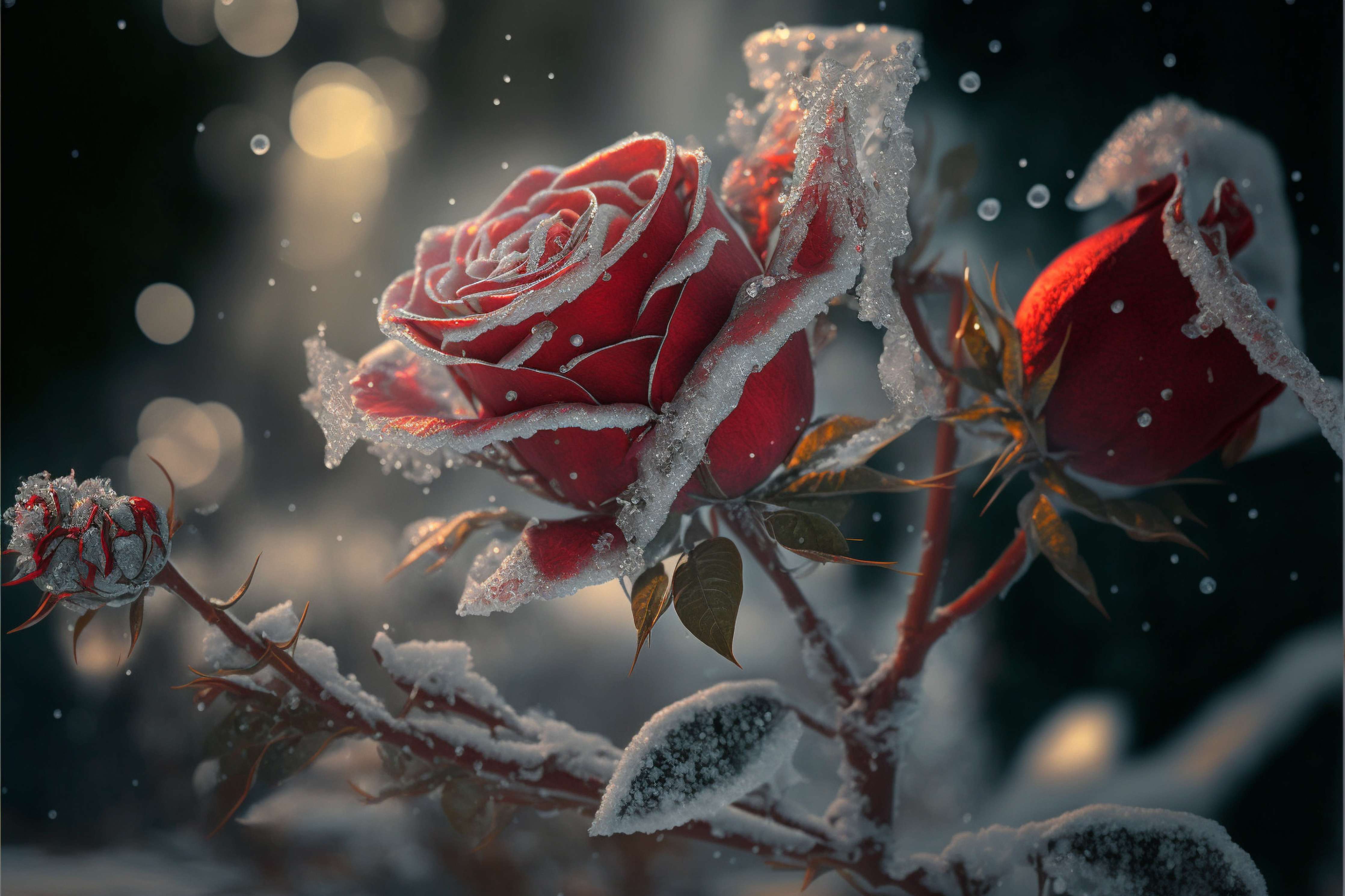 Wandverkleidung Flur-Winterliche Rose mit Frost
