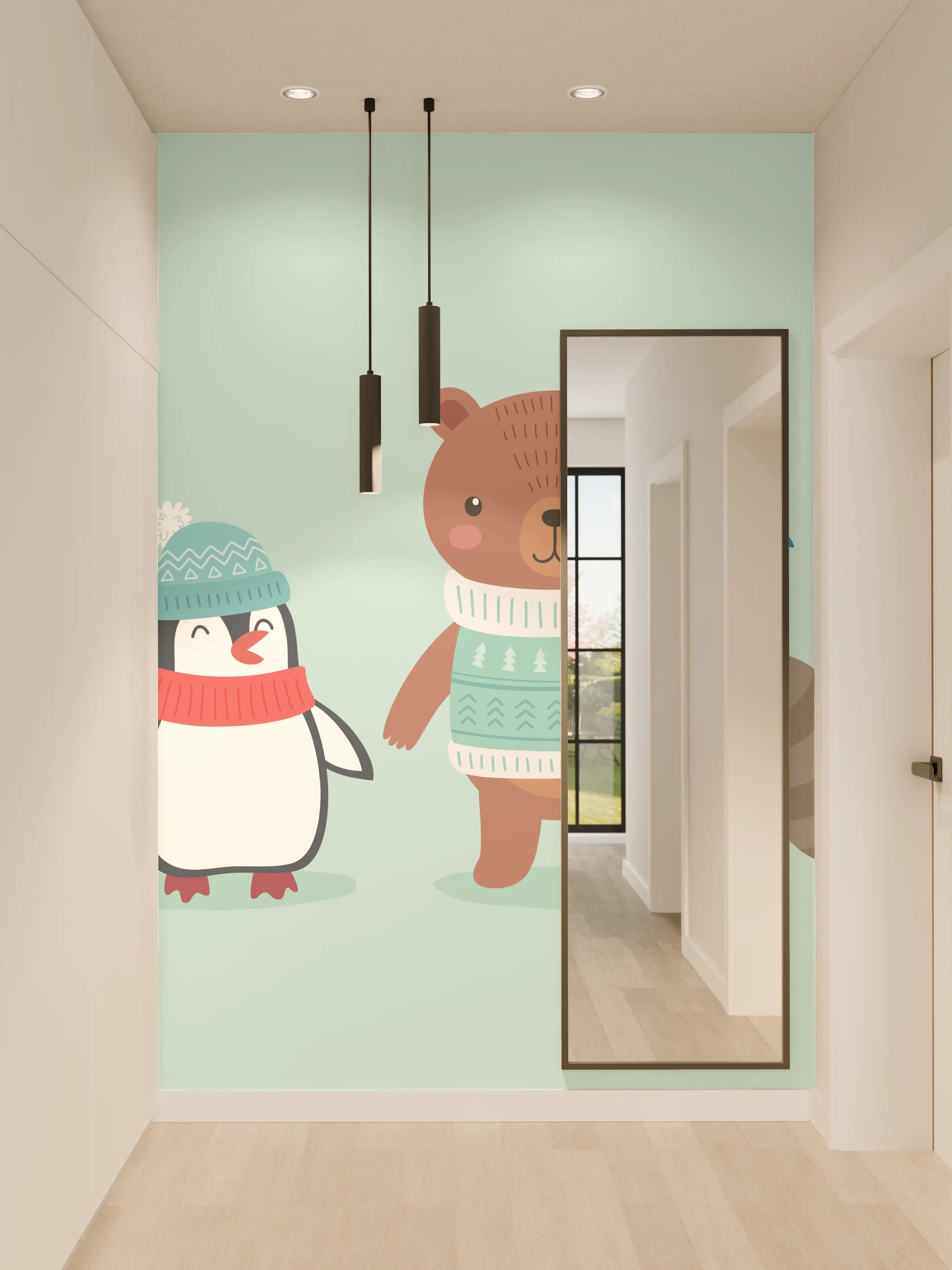 Wandverkleidung Flur - Winterliche Tierfreunde Illustration