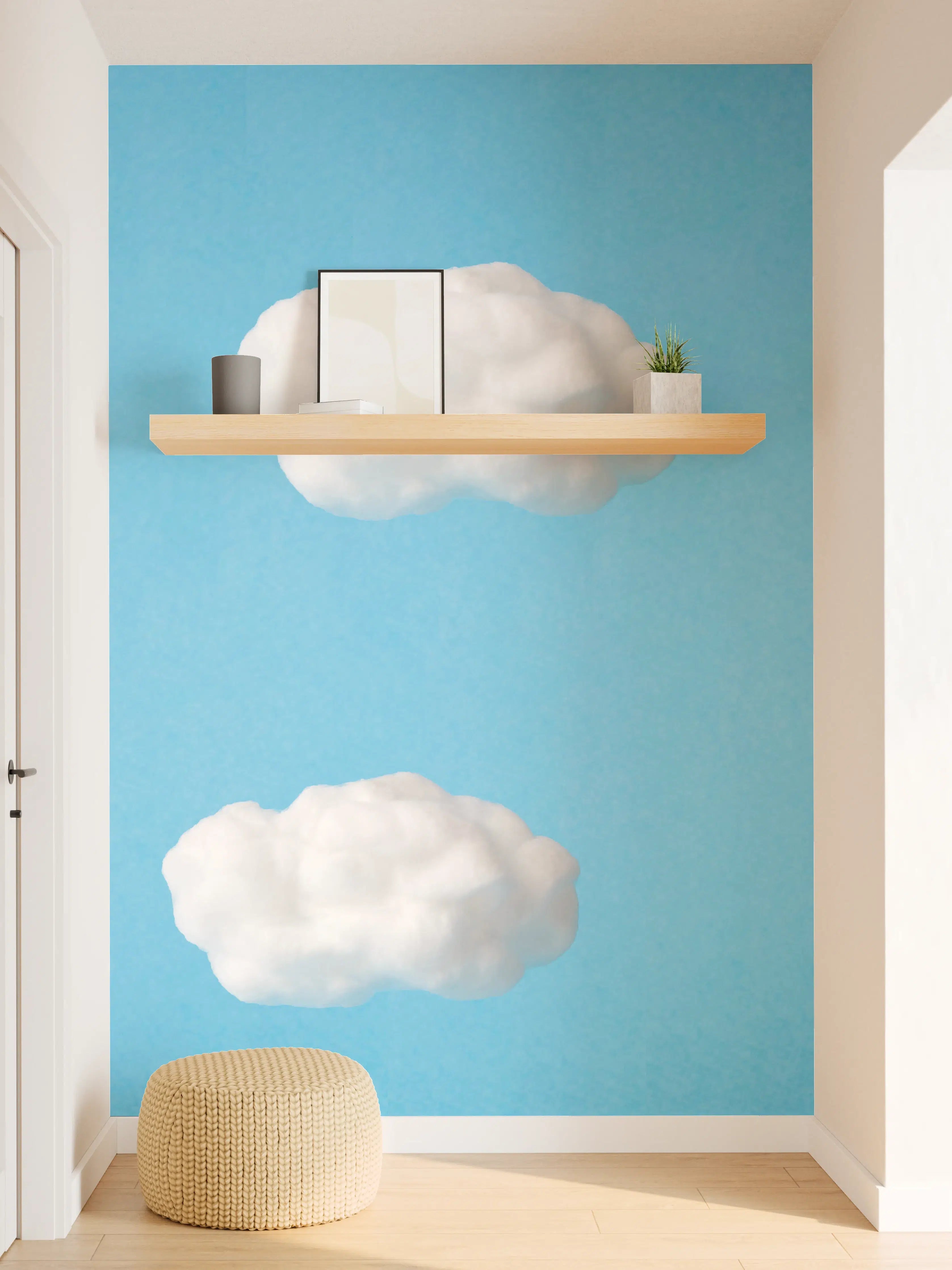 Wandverkleidung Flur - Wolke aus Watte auf himmelblauem Hintergrund