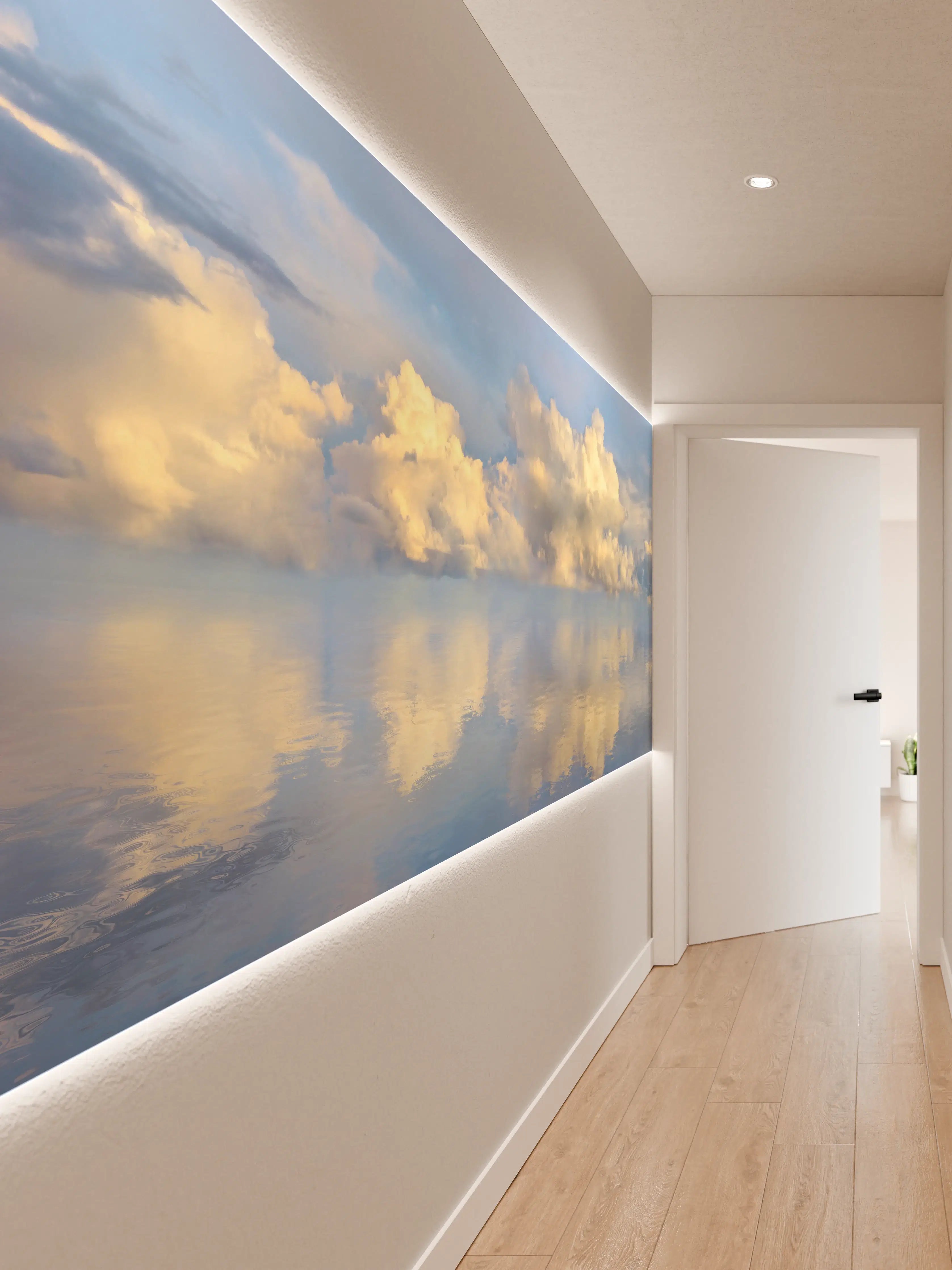 Wandverkleidung Flur - Wolkenmeer mit spiegelnder Wasseroberfläche