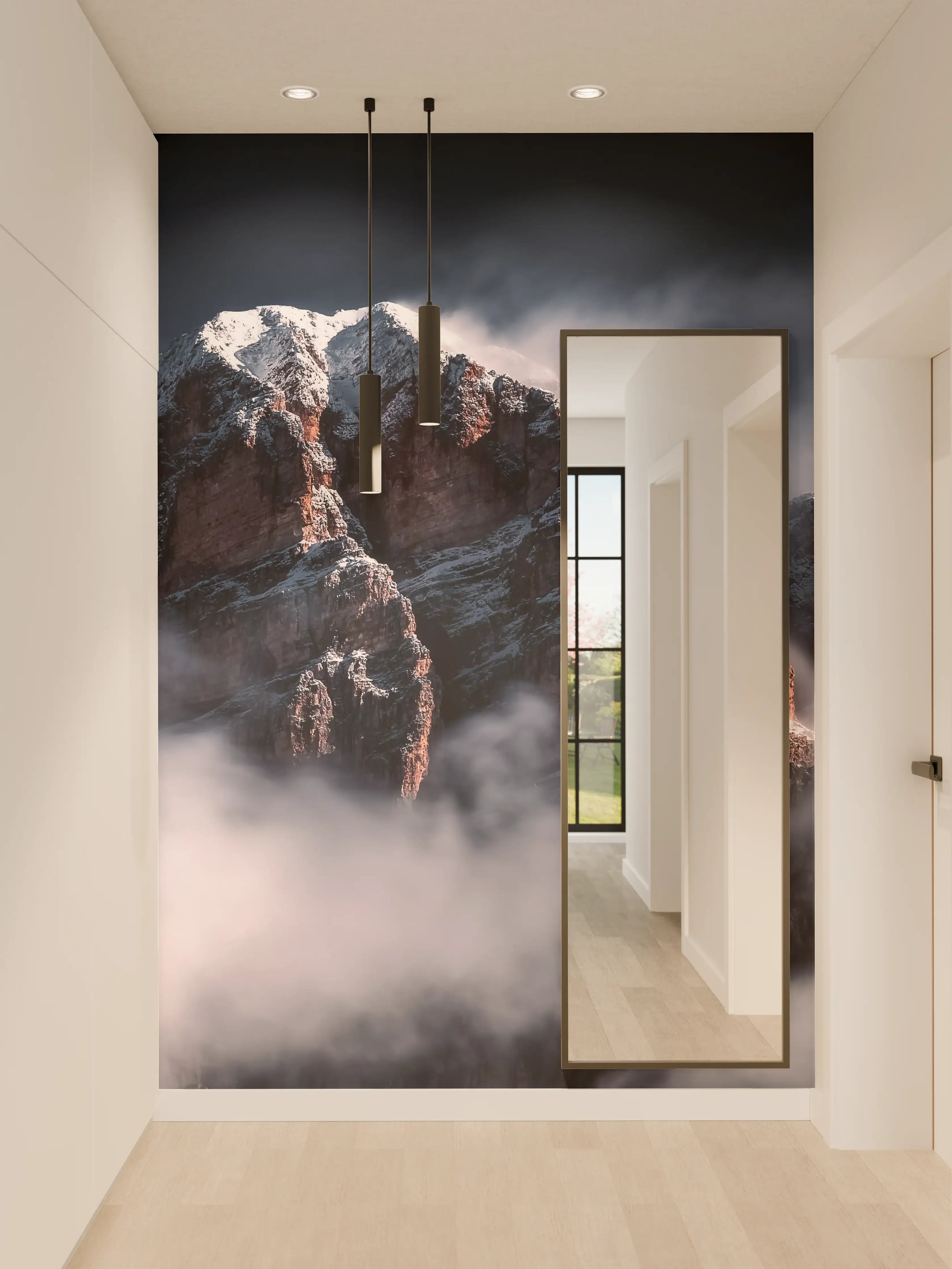 Wandverkleidung Flur - Wolkenverhangener Graufels Gipfel