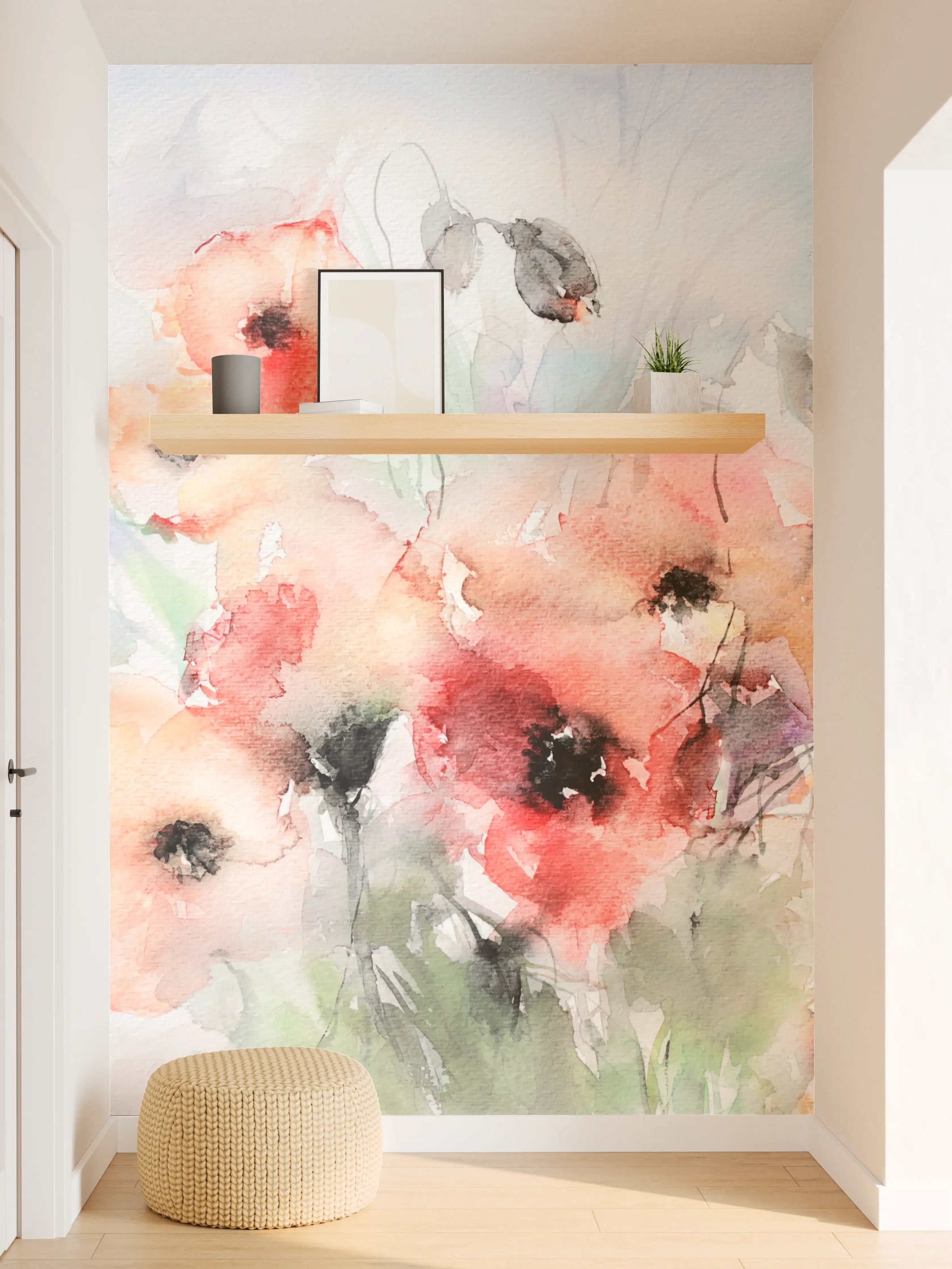 Wandverkleidung Flur - Wunderschöne Aquarell-Blumen in zarten Farben