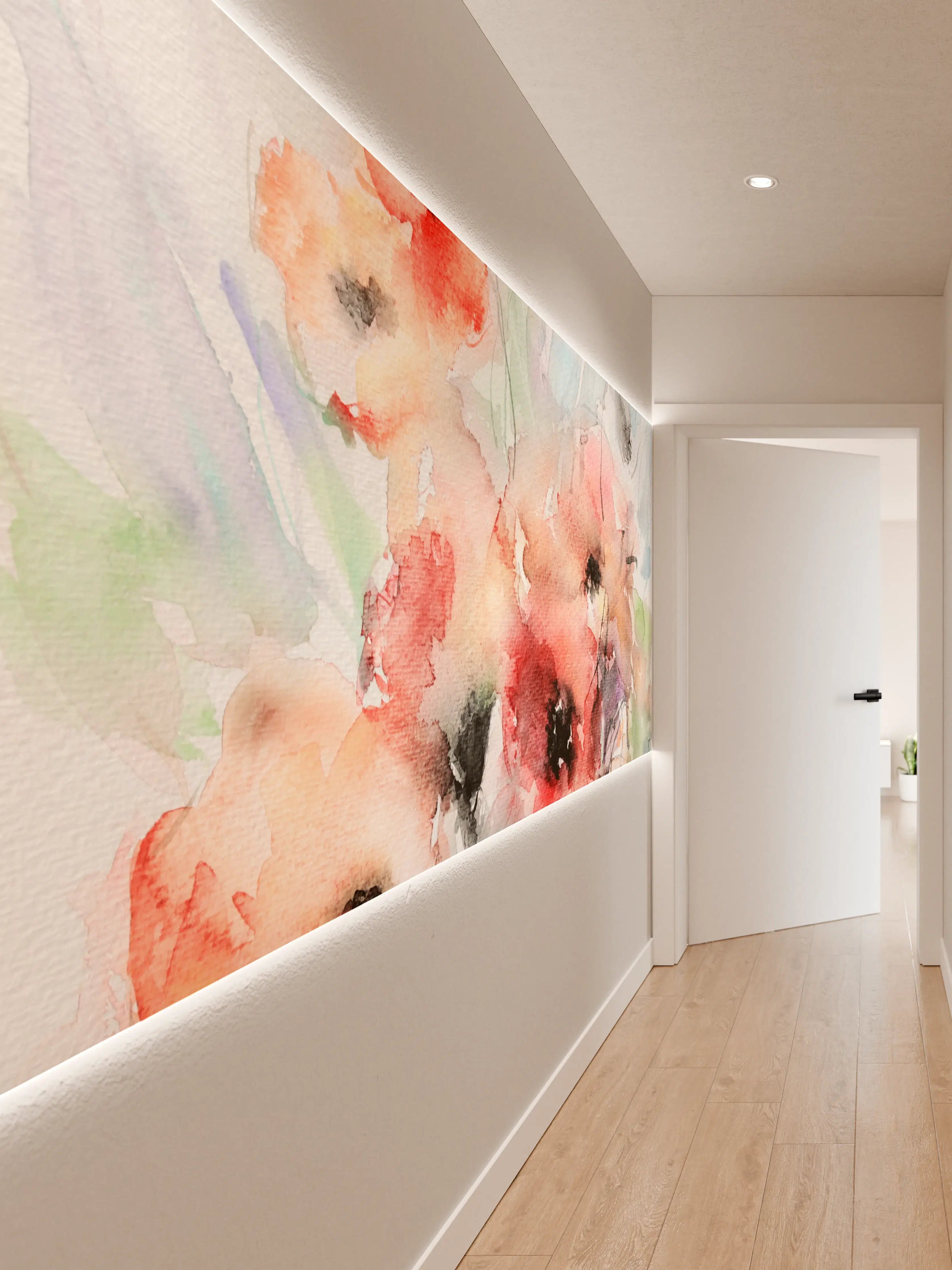 Wandverkleidung Flur - Wunderschöne Aquarell-Blumen in zarten Farben