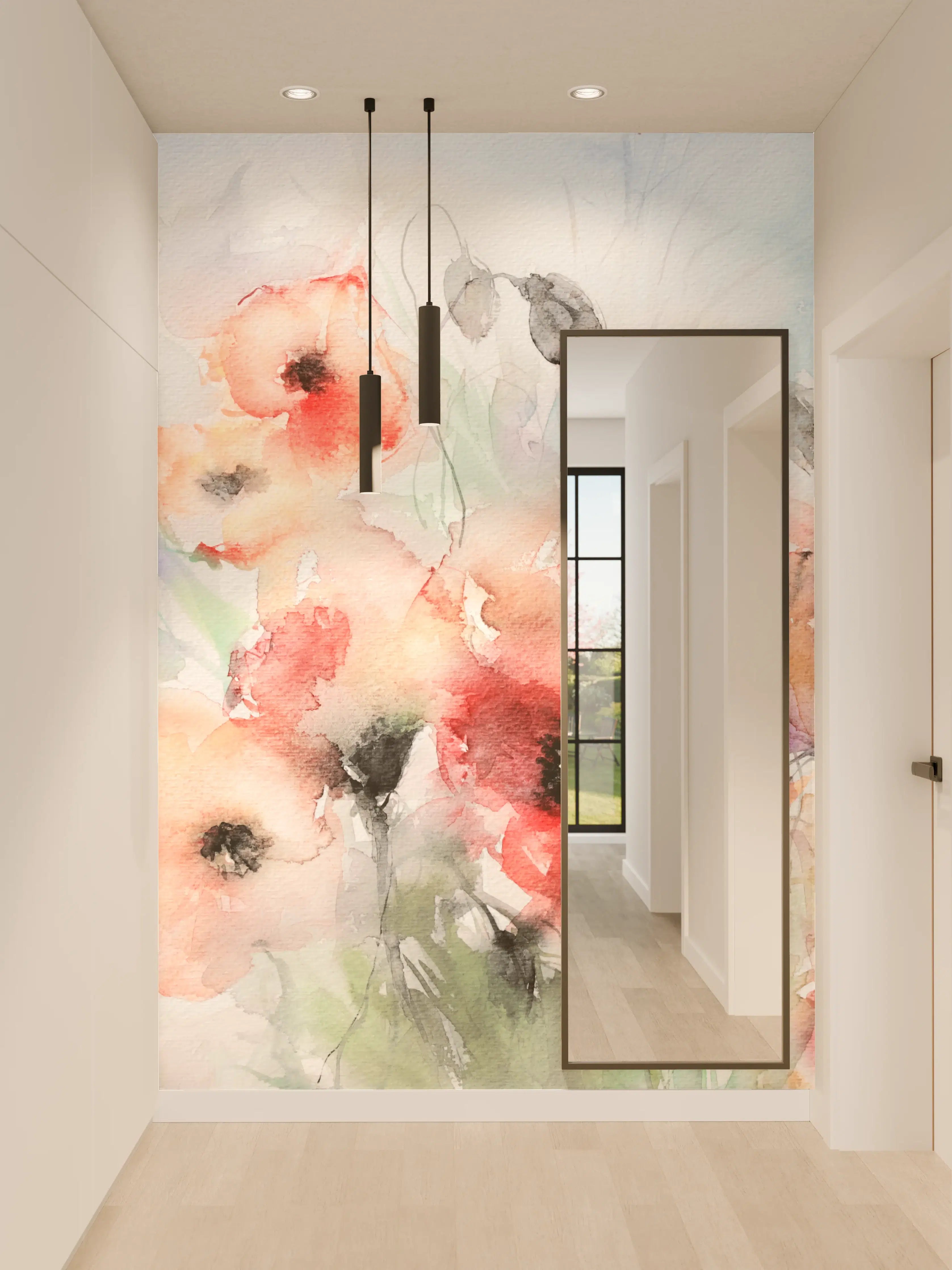 Wandverkleidung Flur - Wunderschöne Aquarell-Blumen in zarten Farben