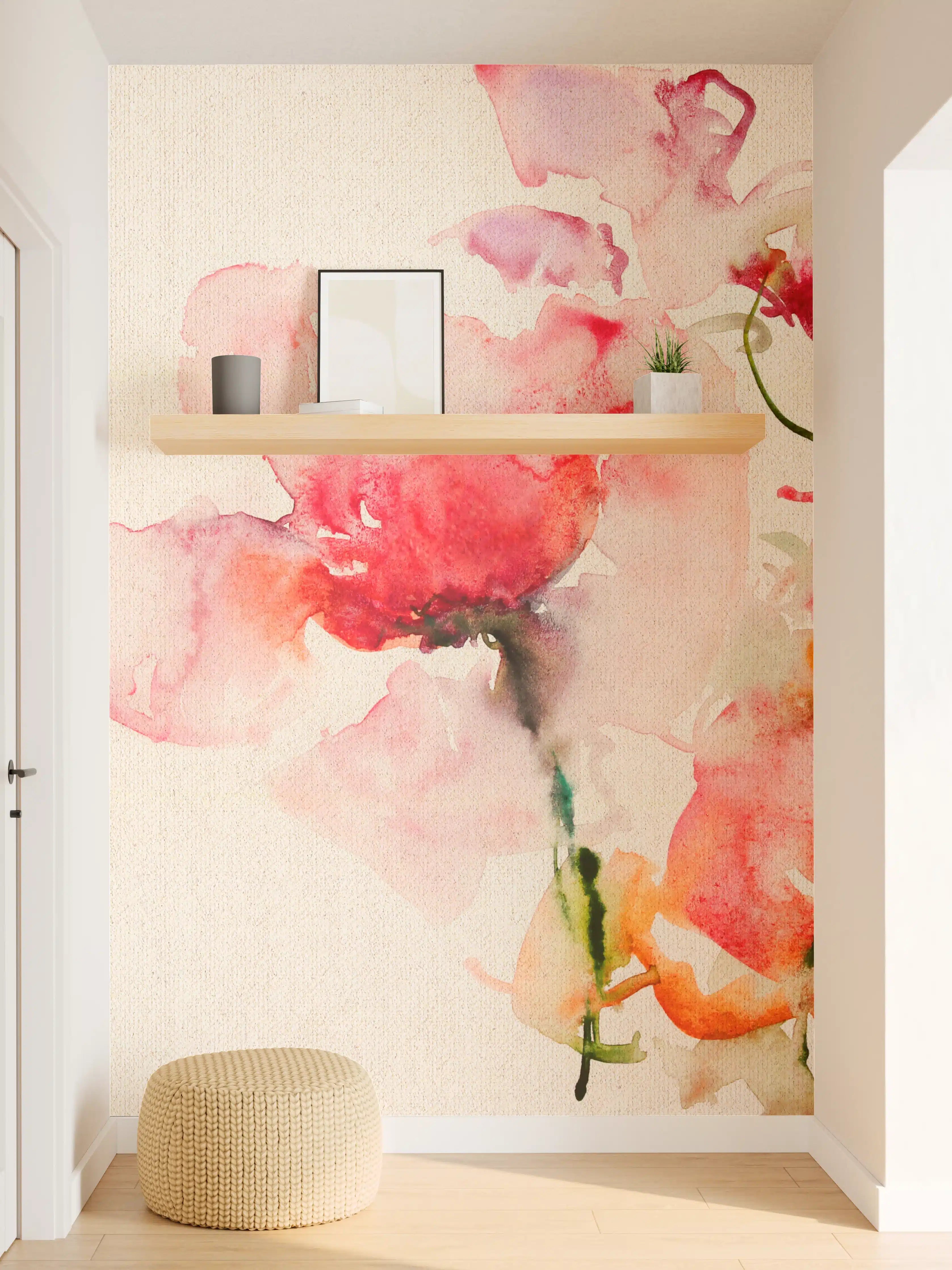 Wandverkleidung Flur - Zarte Blumen in Aquarelltechnik