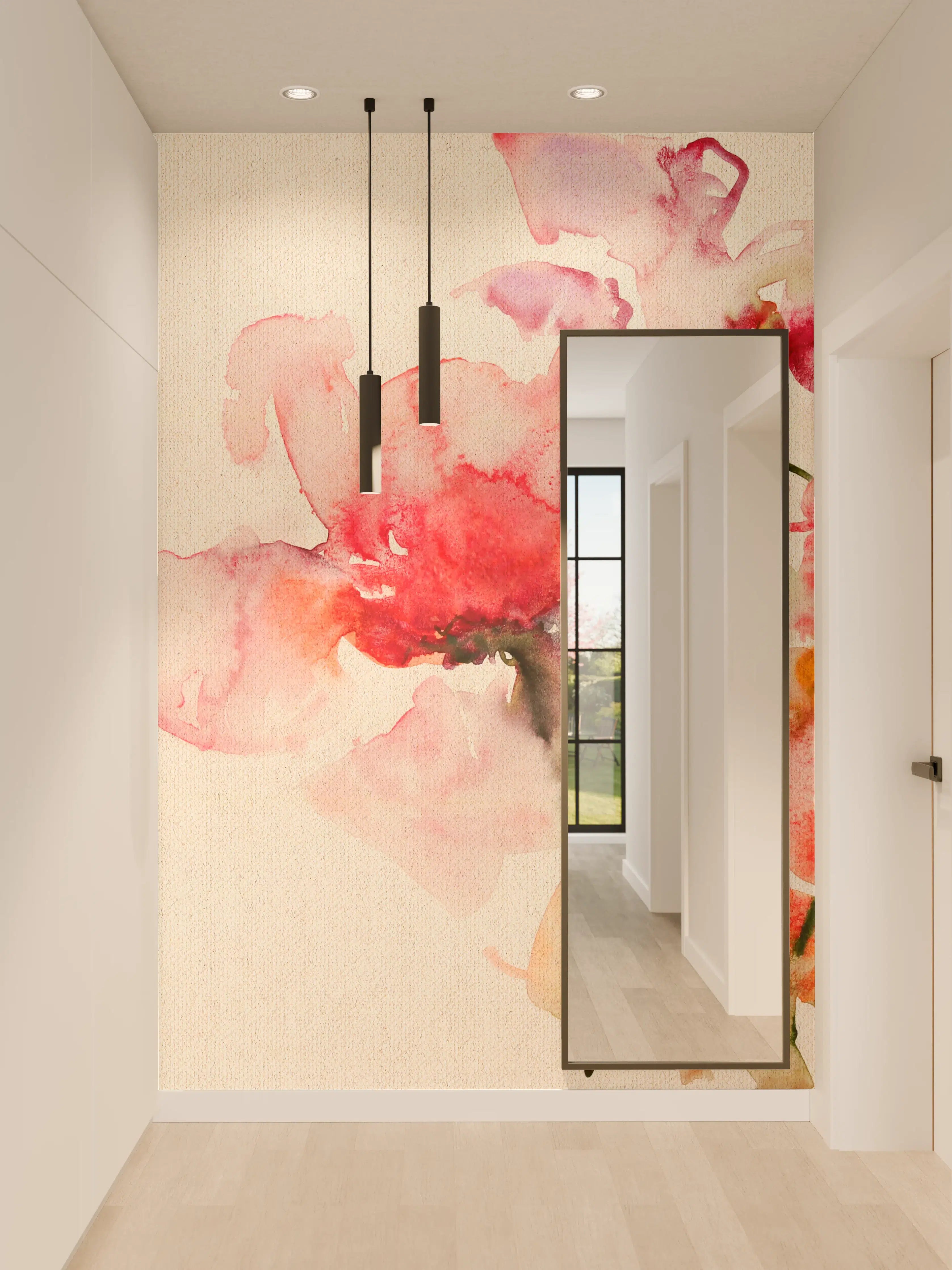 Wandverkleidung Flur - Zarte Blumen in Aquarelltechnik