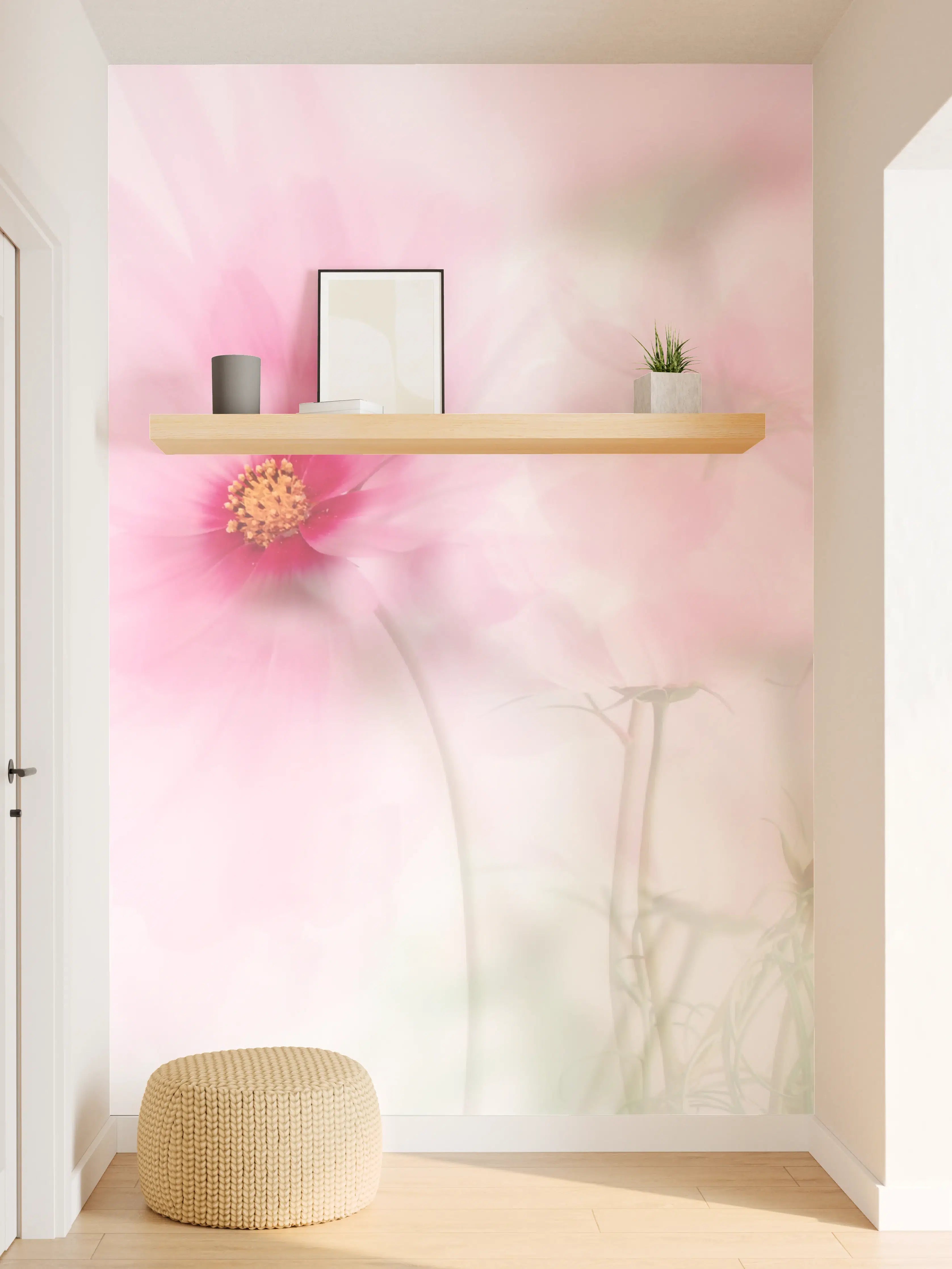 Wandverkleidung Flur - Zarte Blumen mit weichem Pink-Ton
