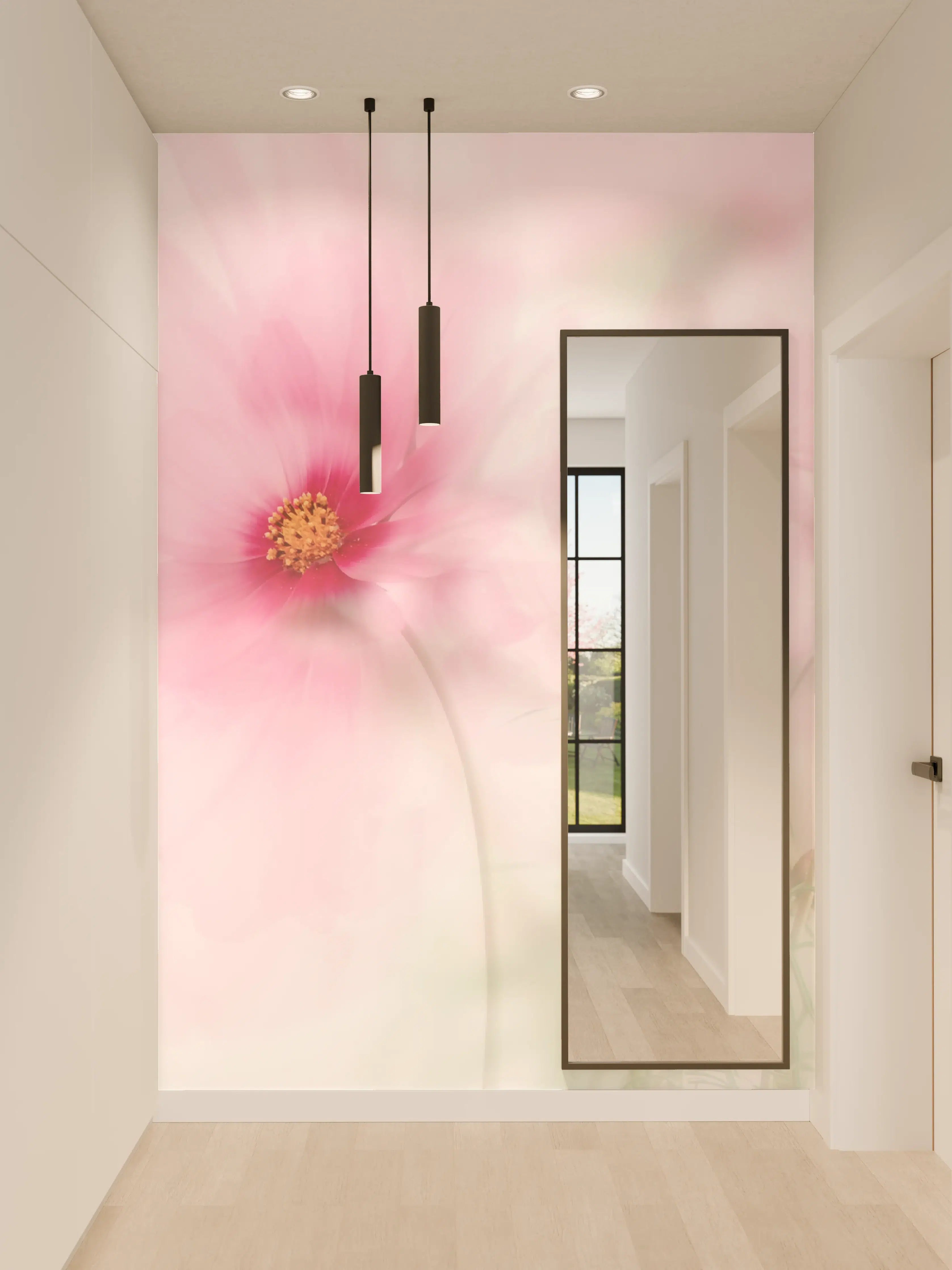 Wandverkleidung Flur - Zarte Blumen mit weichem Pink-Ton