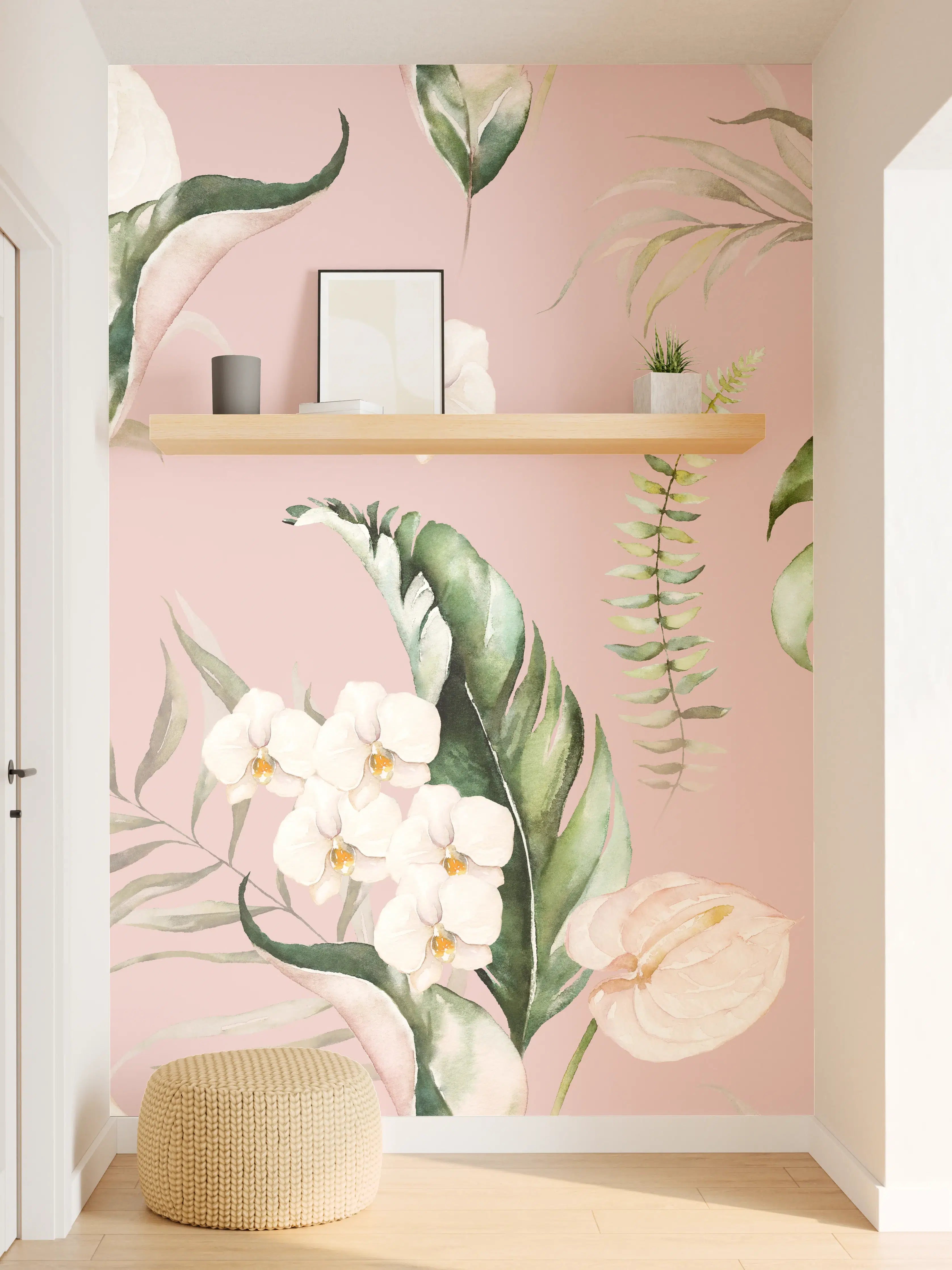 Wandverkleidung Flur - Zarte Blumenmuster in Grautönen