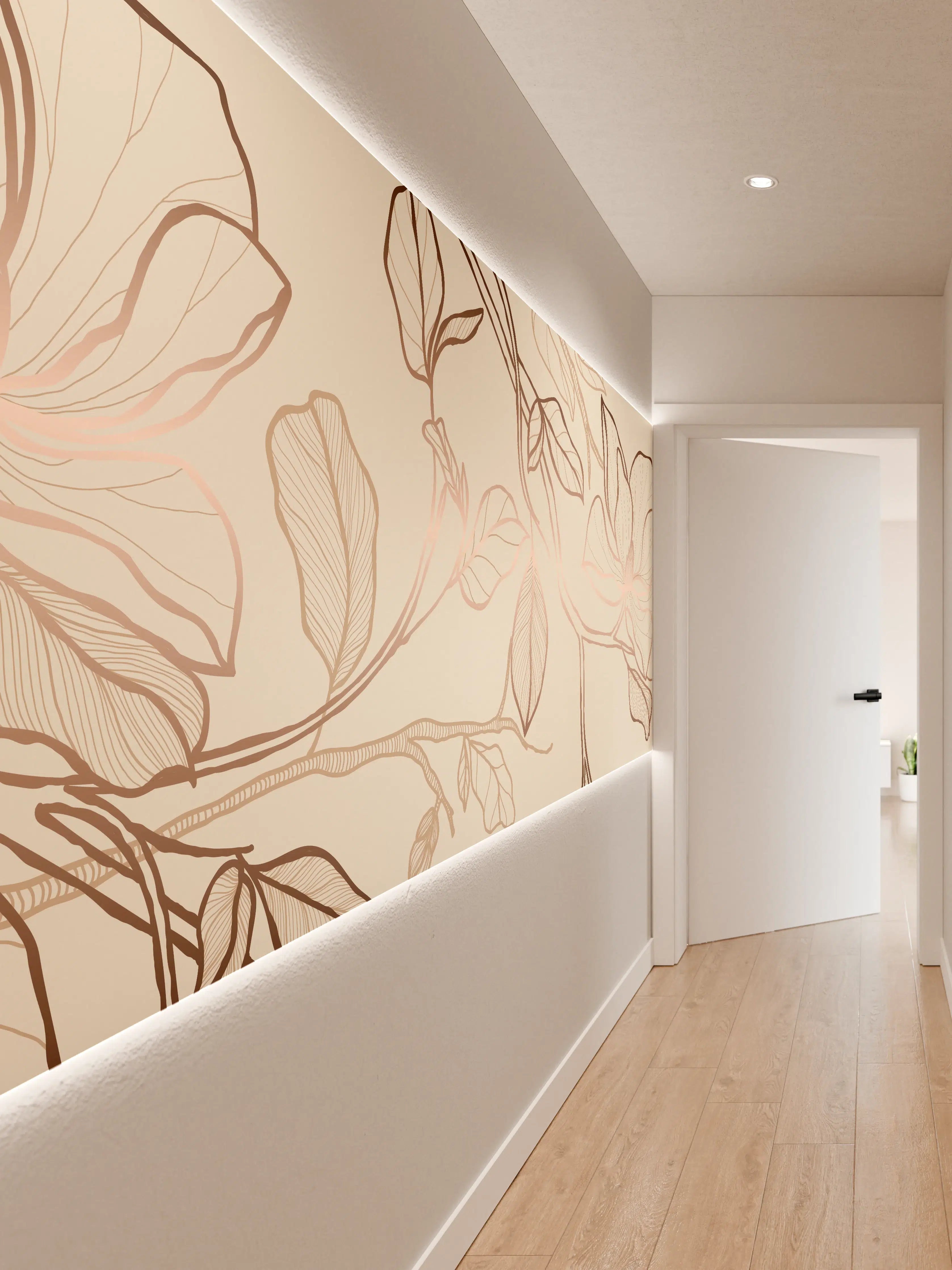 Wandverkleidung Flur - Zarte Blumenzeichnung Beige