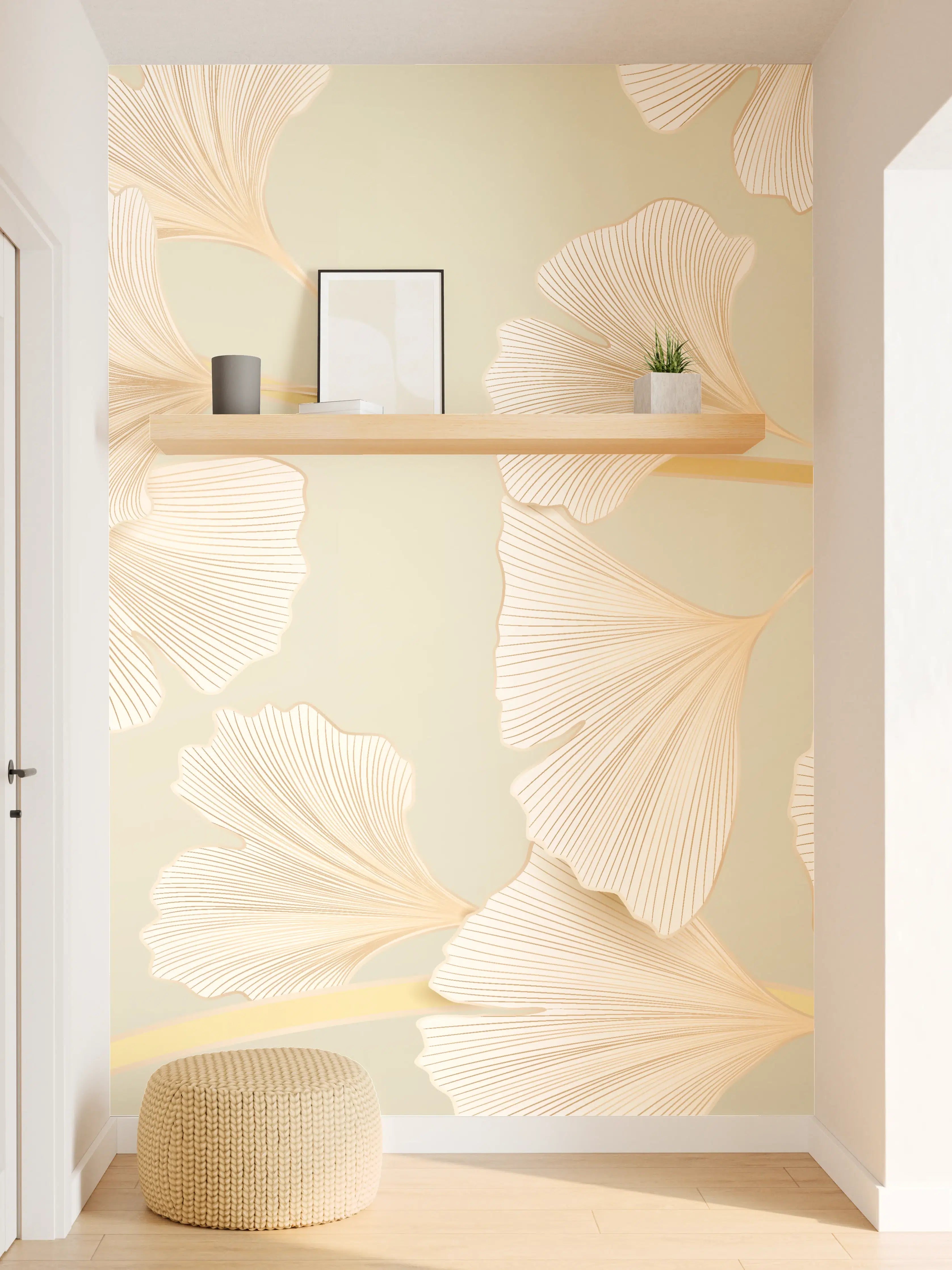 Wandverkleidung Flur - Zarte Ginkgo-Blatt-Muster