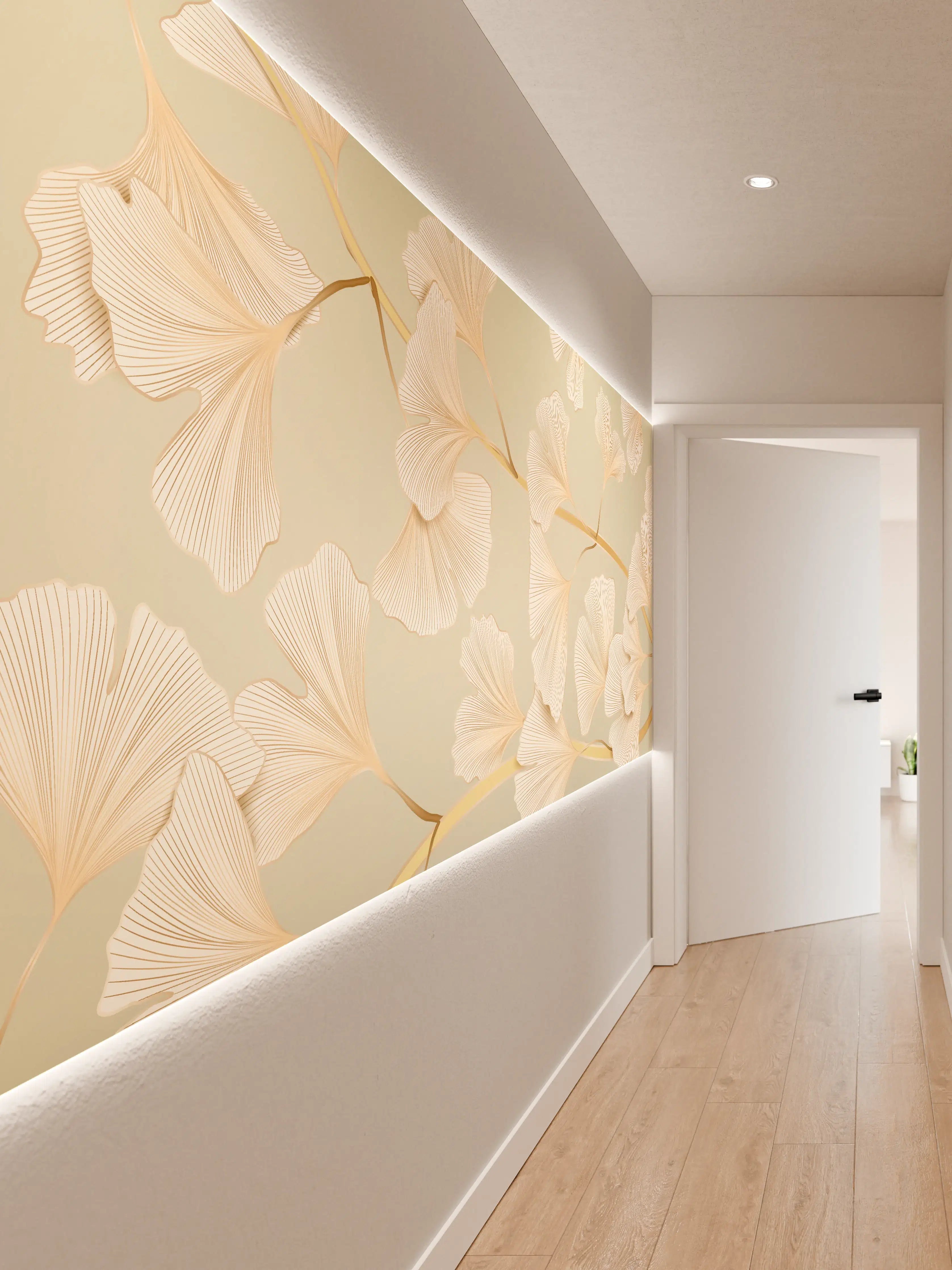 Wandverkleidung Flur - Zarte Ginkgo-Blatt-Muster