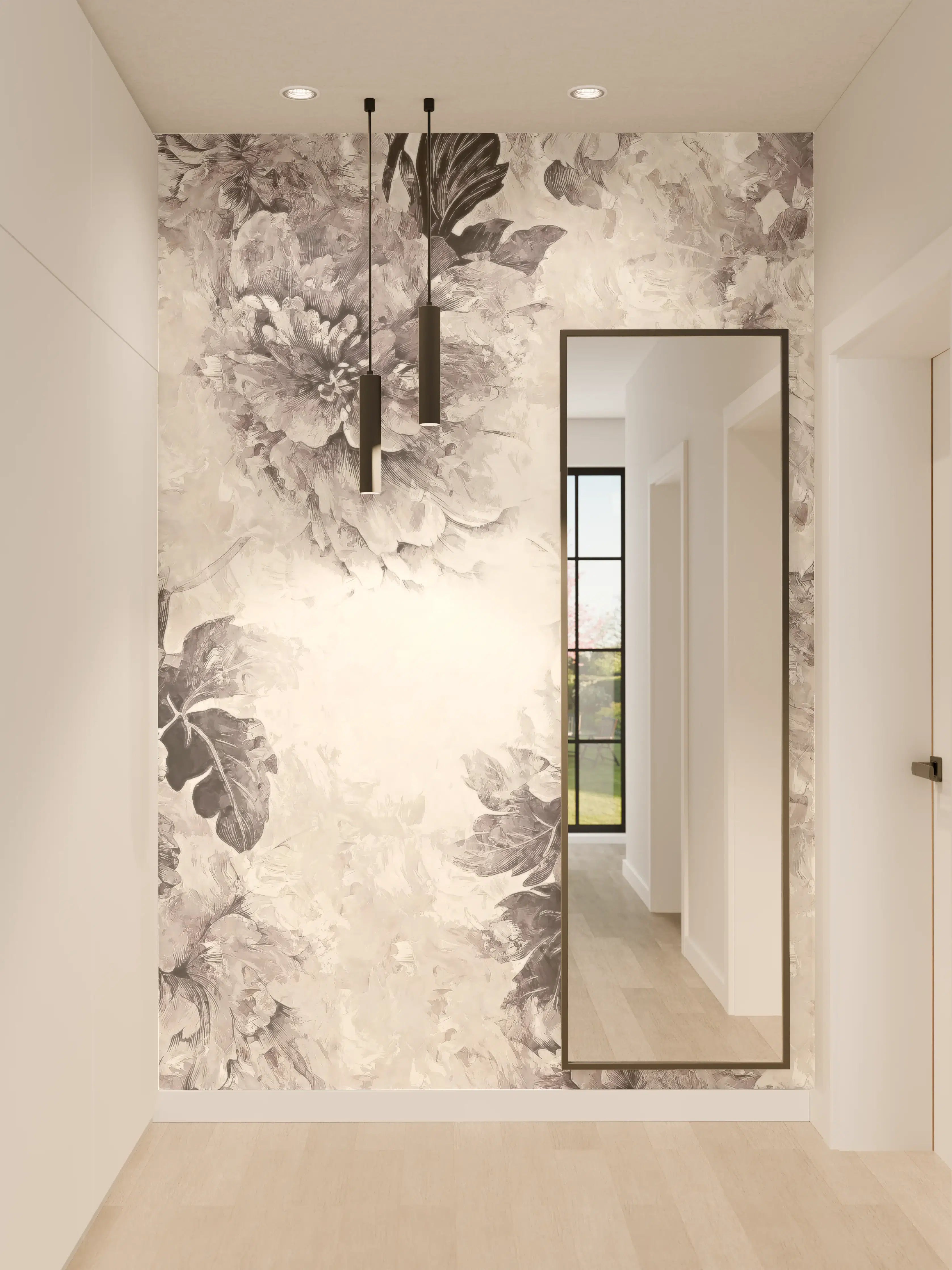 Wandverkleidung Flur - Zarte Graublumen im Weißdesign