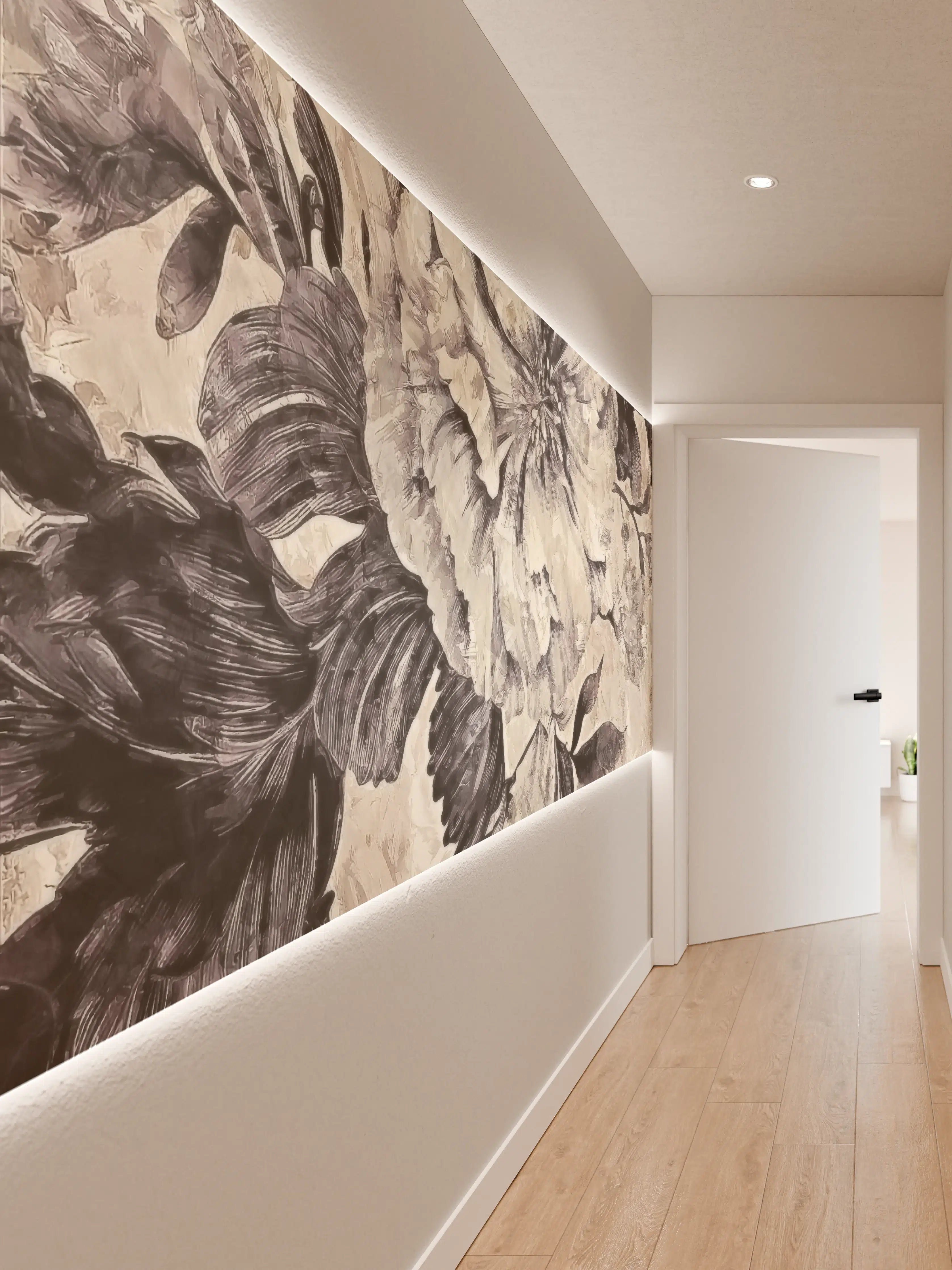 Wandverkleidung Flur - Zarte Graublumen im weißen Design