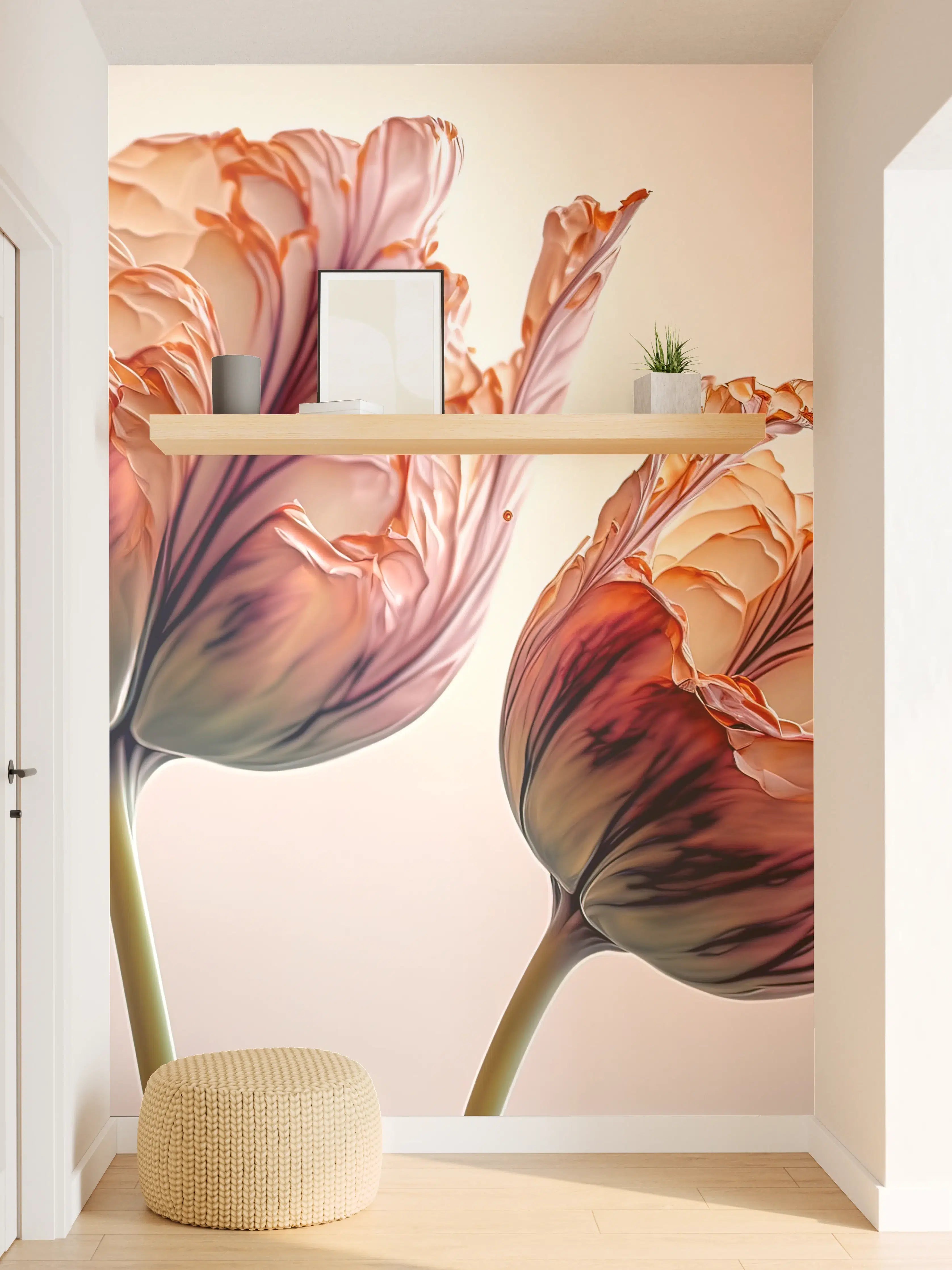 Wandverkleidung Flur - Zarte Grautöne in weißen Blumenpracht