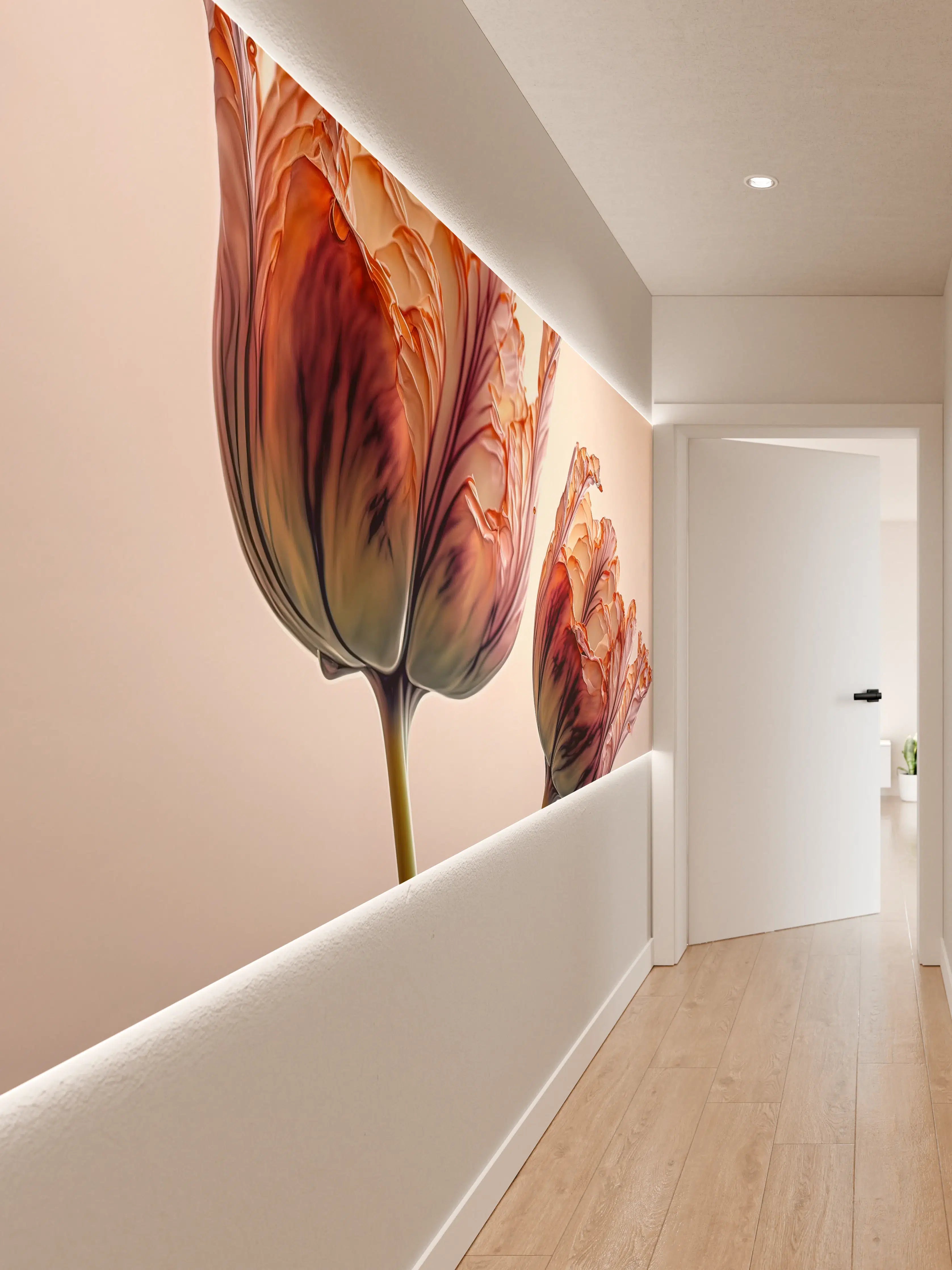 Wandverkleidung Flur - Zarte Grautöne in weißen Blumenpracht