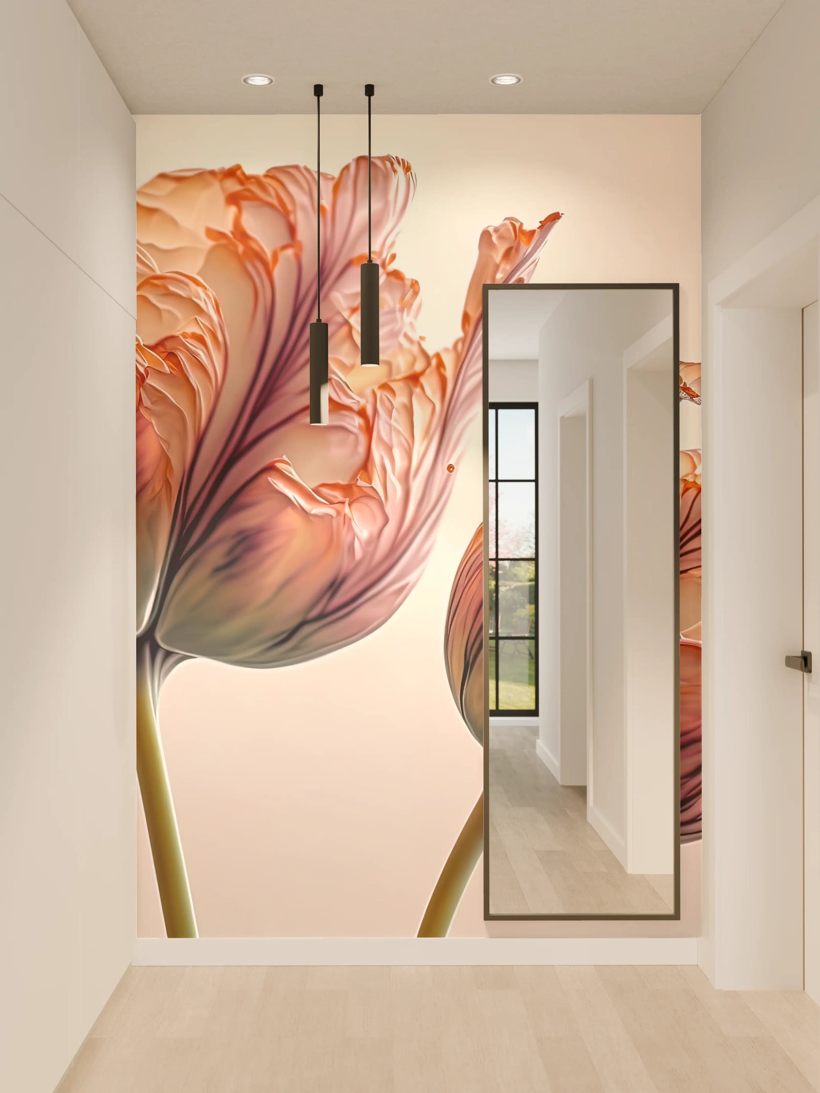 Wandverkleidung Flur - Zarte Grautöne in weißen Blumenpracht