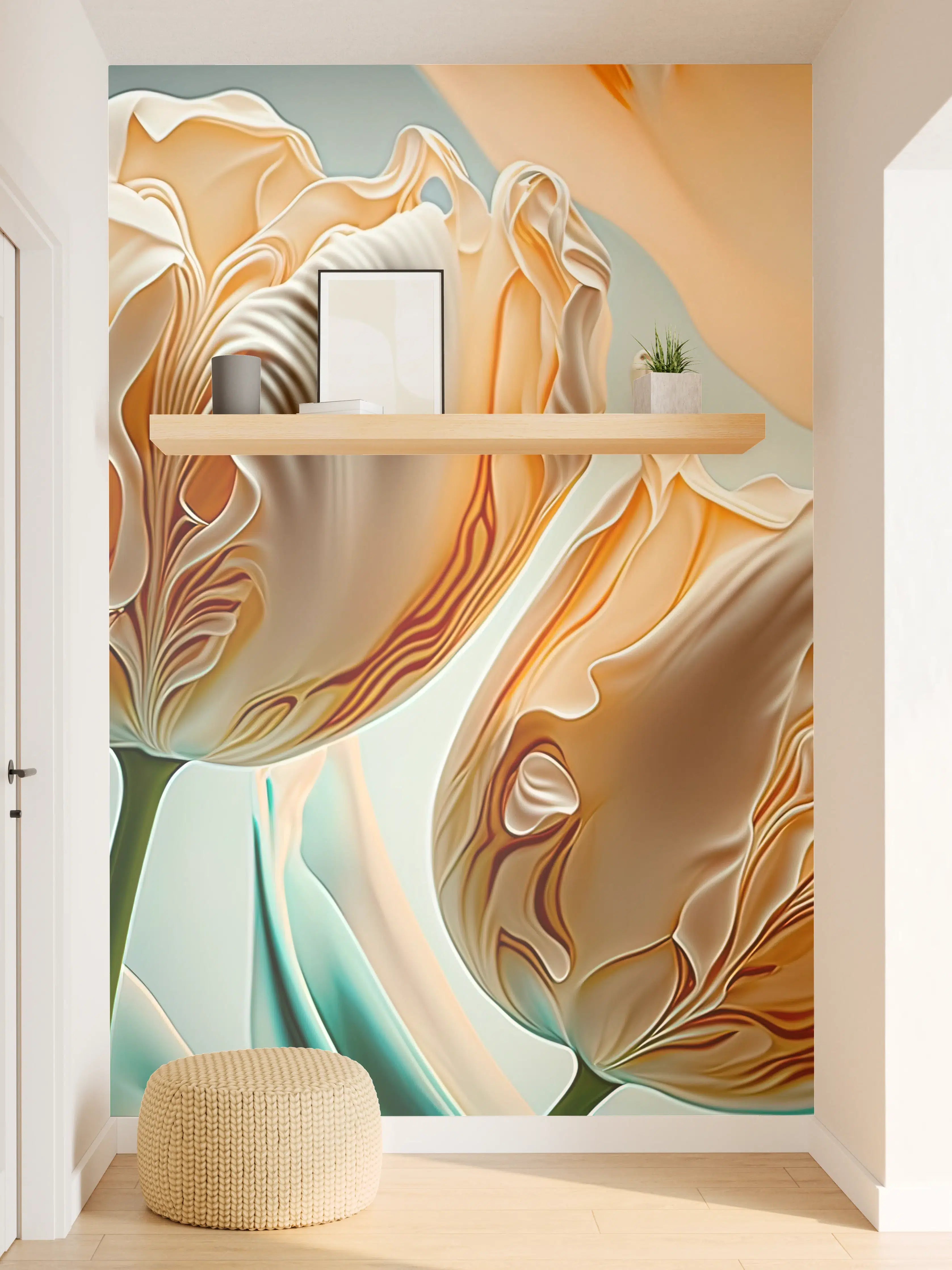 Wandverkleidung Flur - Zarte Grautöne: Abstrakte Tulpen