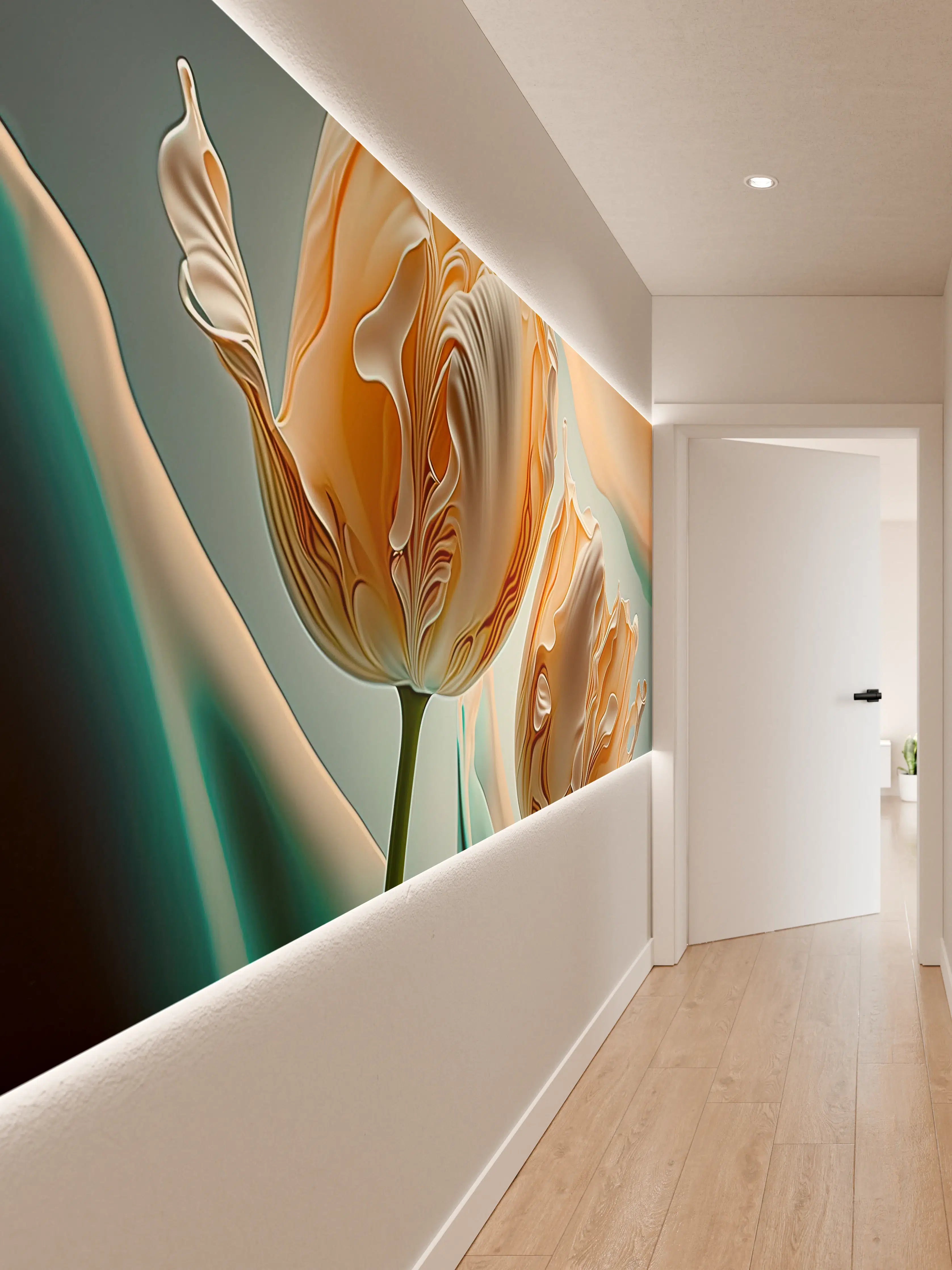 Wandverkleidung Flur - Zarte Grautöne: Abstrakte Tulpen