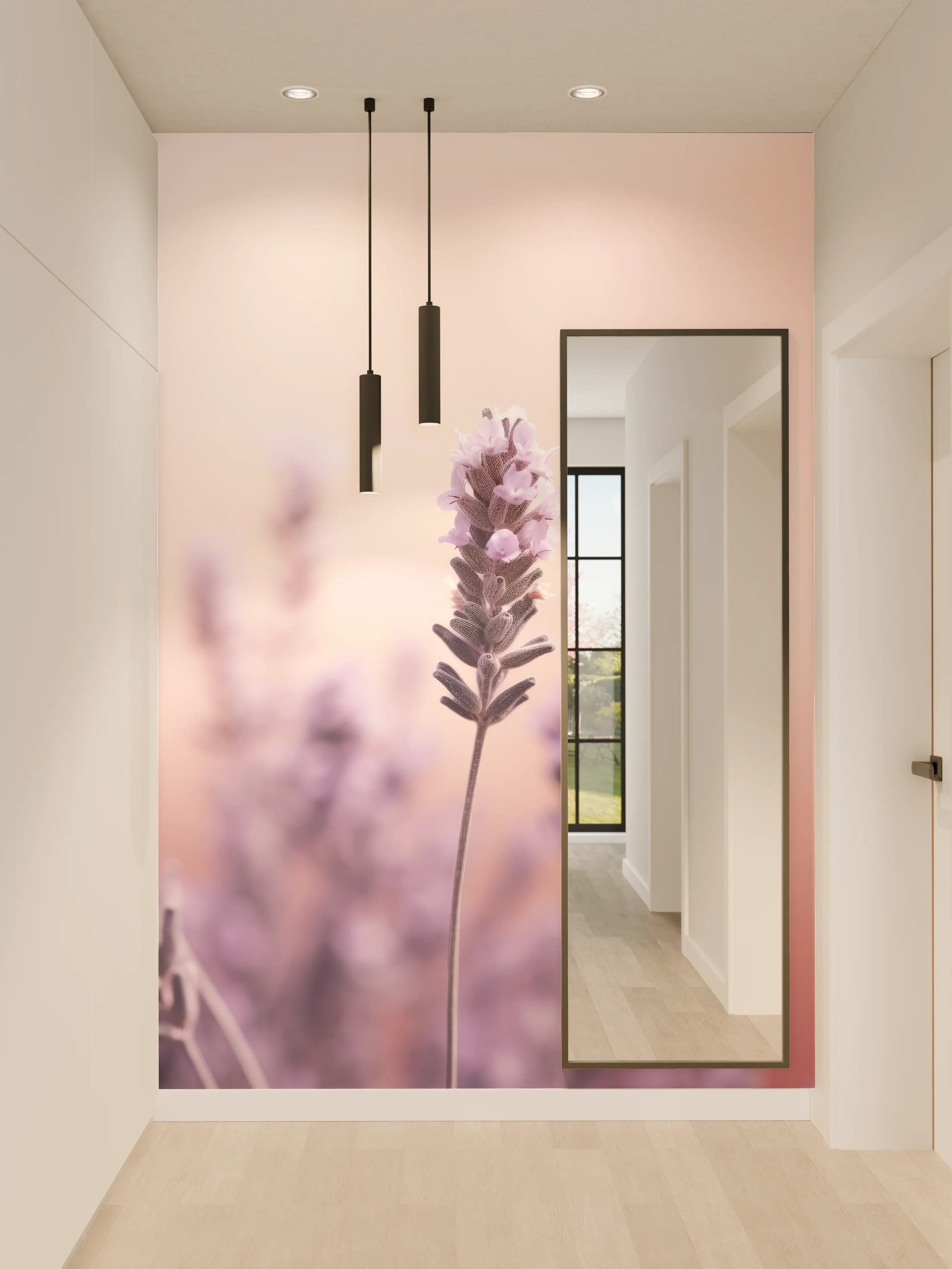 Wandverkleidung Flur - Zarte Lavendel- und Grautöne in Pastell