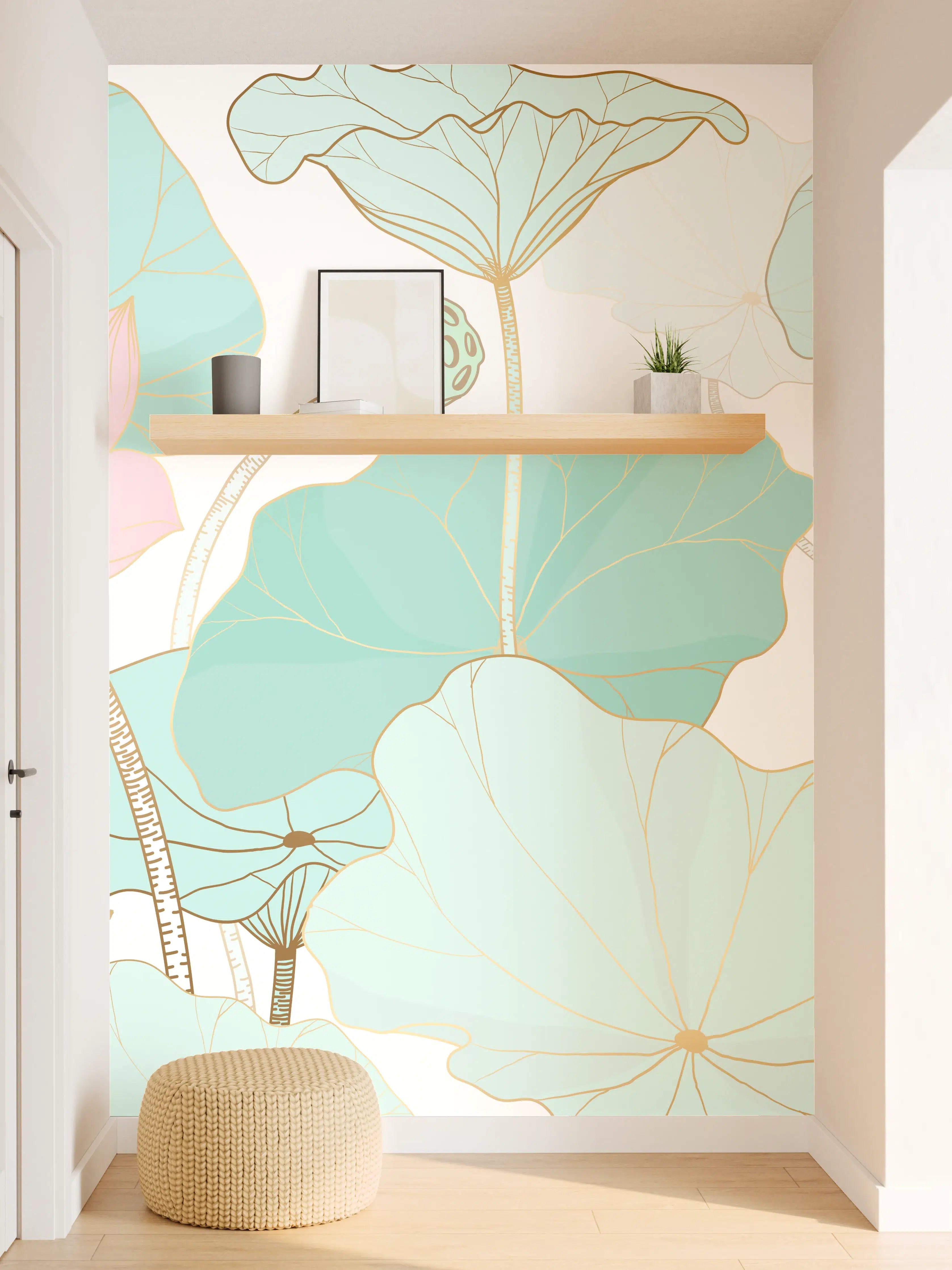 Wandverkleidung Flur - Zarte Lotusblüten Pastellfarben